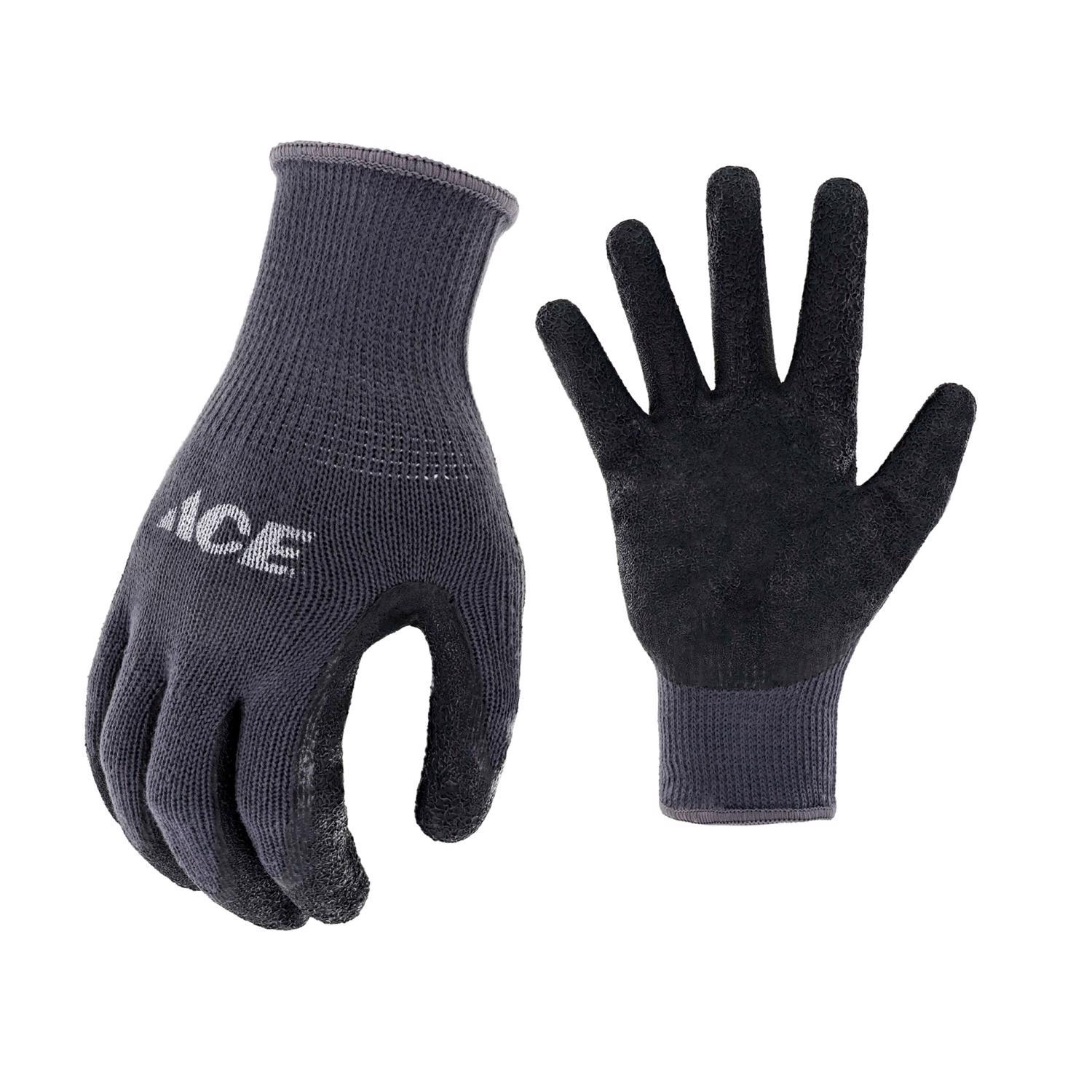 Ace Men's Indoor/Outdoor Coated Work Gloves Black/Gray L 3 pk