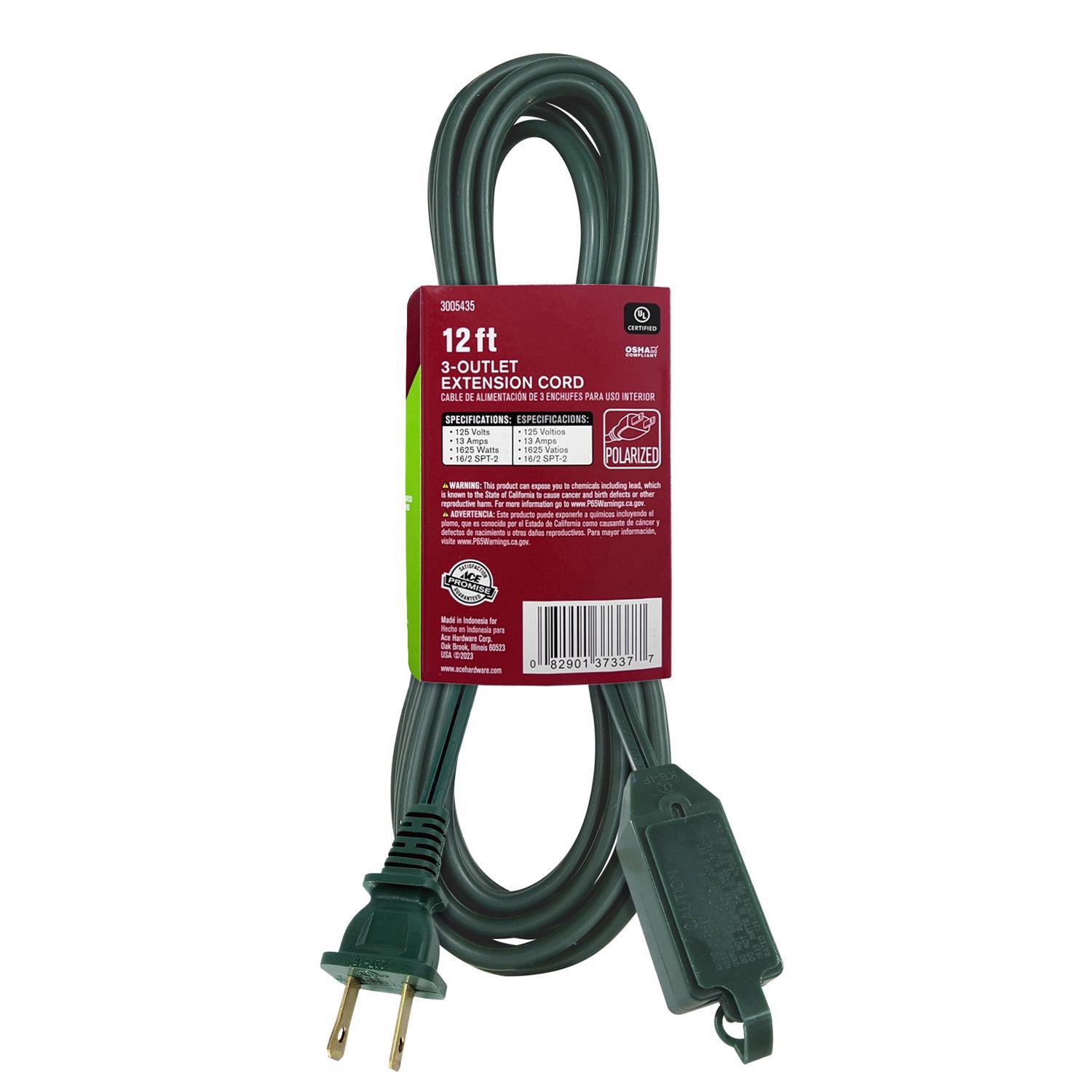 Ace Indoor 12 ft. L Green Extension Cord 16/2 SPT-2