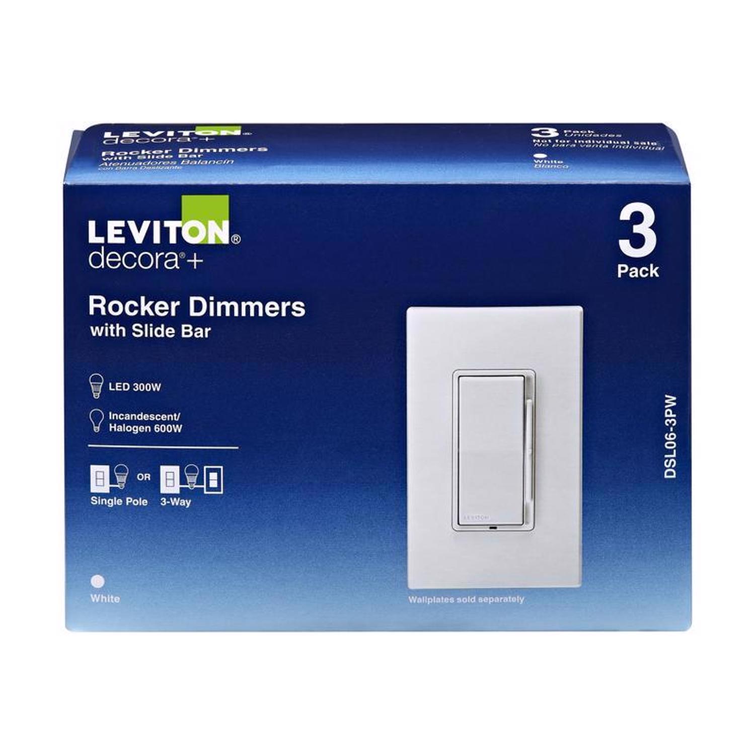 Leviton Decora White 600 W Rocker Dimmer Switch 3 pk