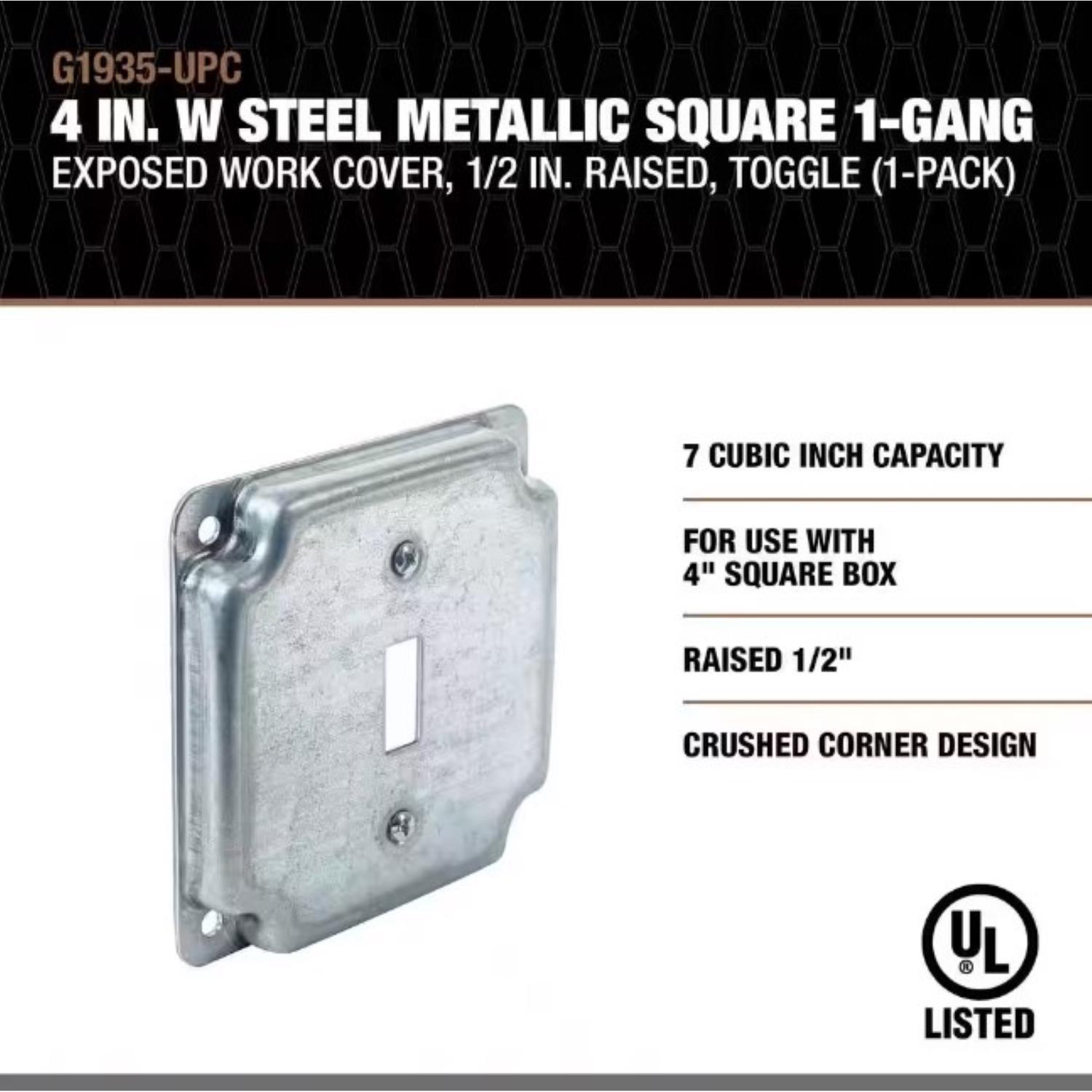 Southwire Square Steel 1 gang 4 in. H X 4 in. W Toggle Switch Cover