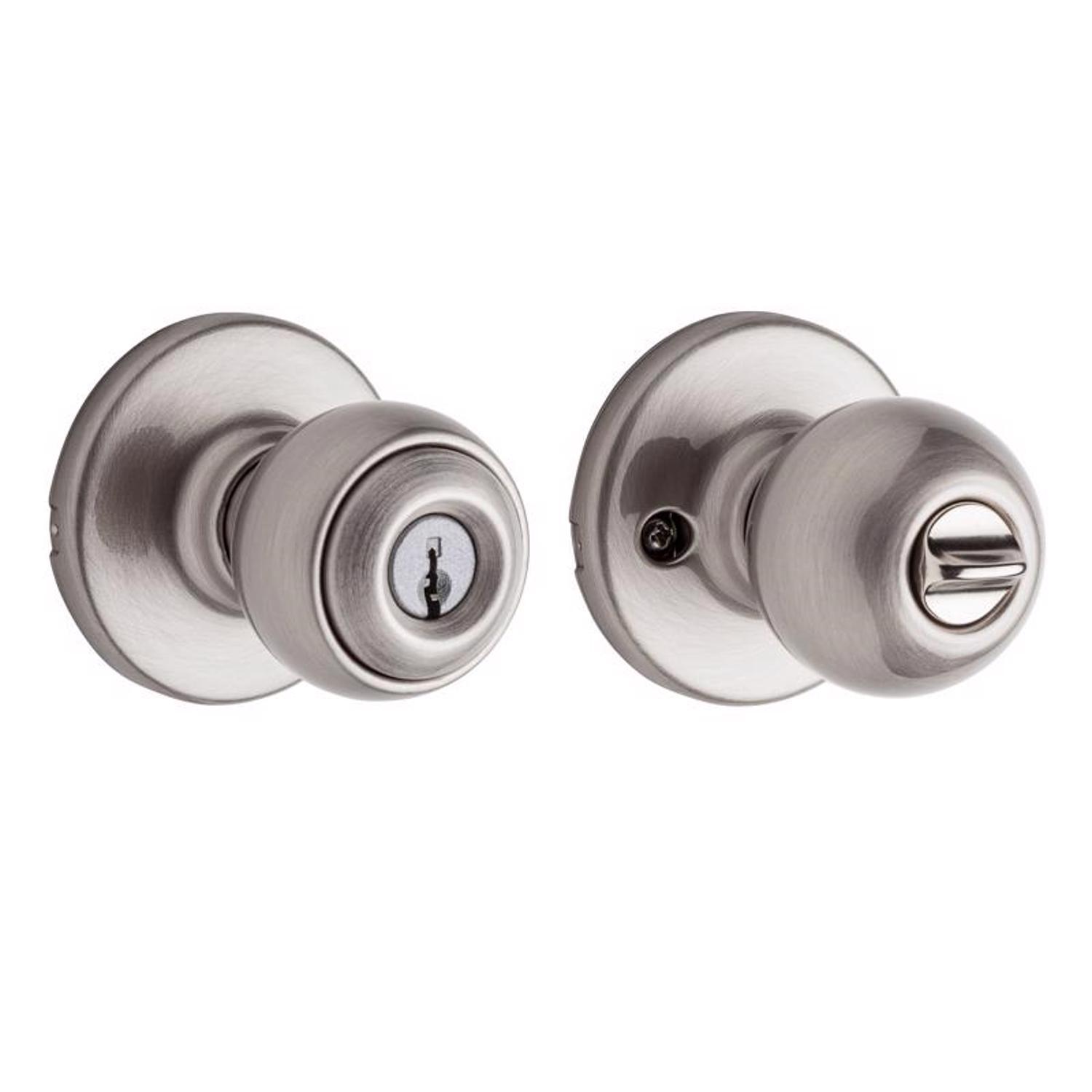 Kwikset Polo Satin Nickel Entry Door Knob 1-3/4 in.