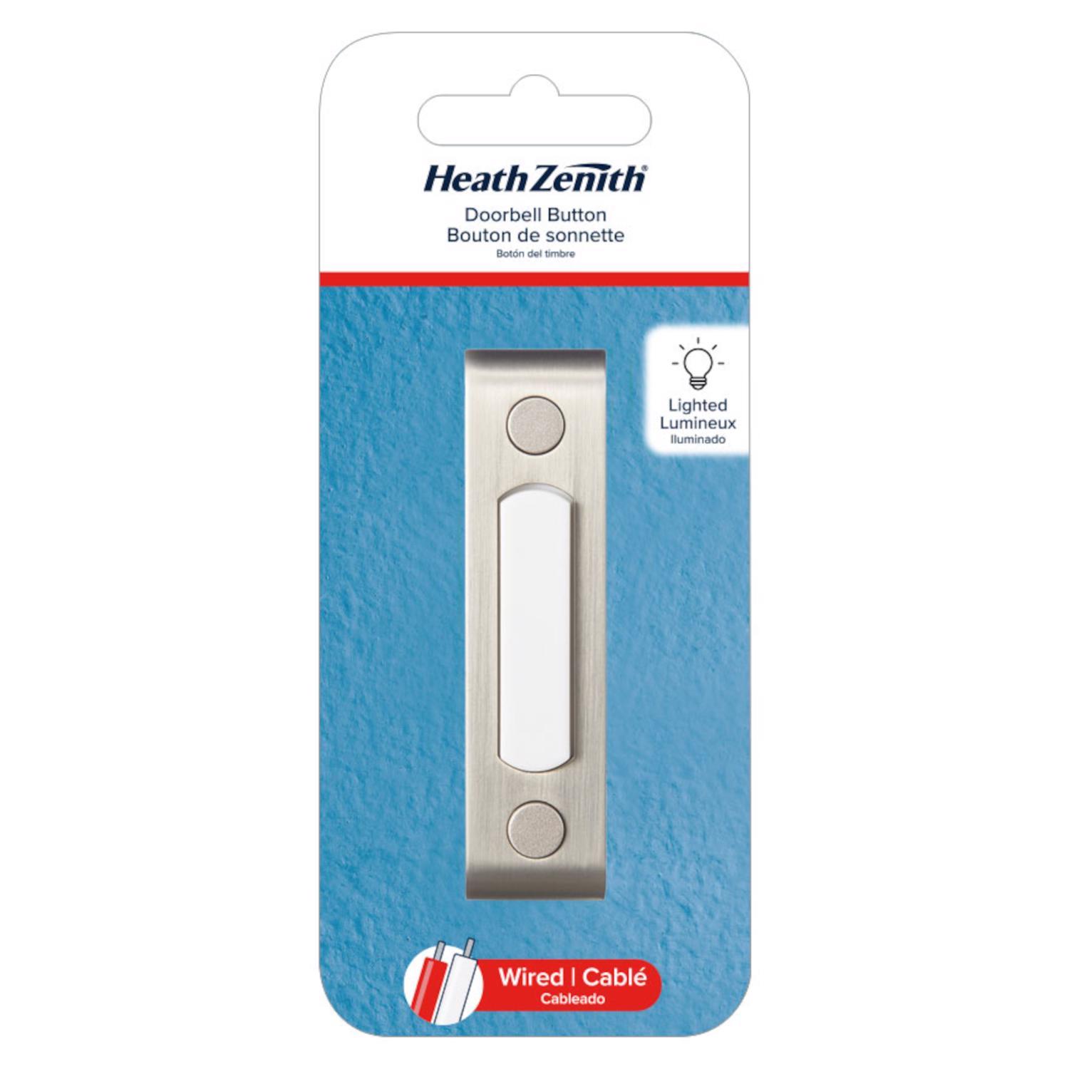 Heath Zenith Satin Nickel Silver Metal Wired Pushbutton Doorbell