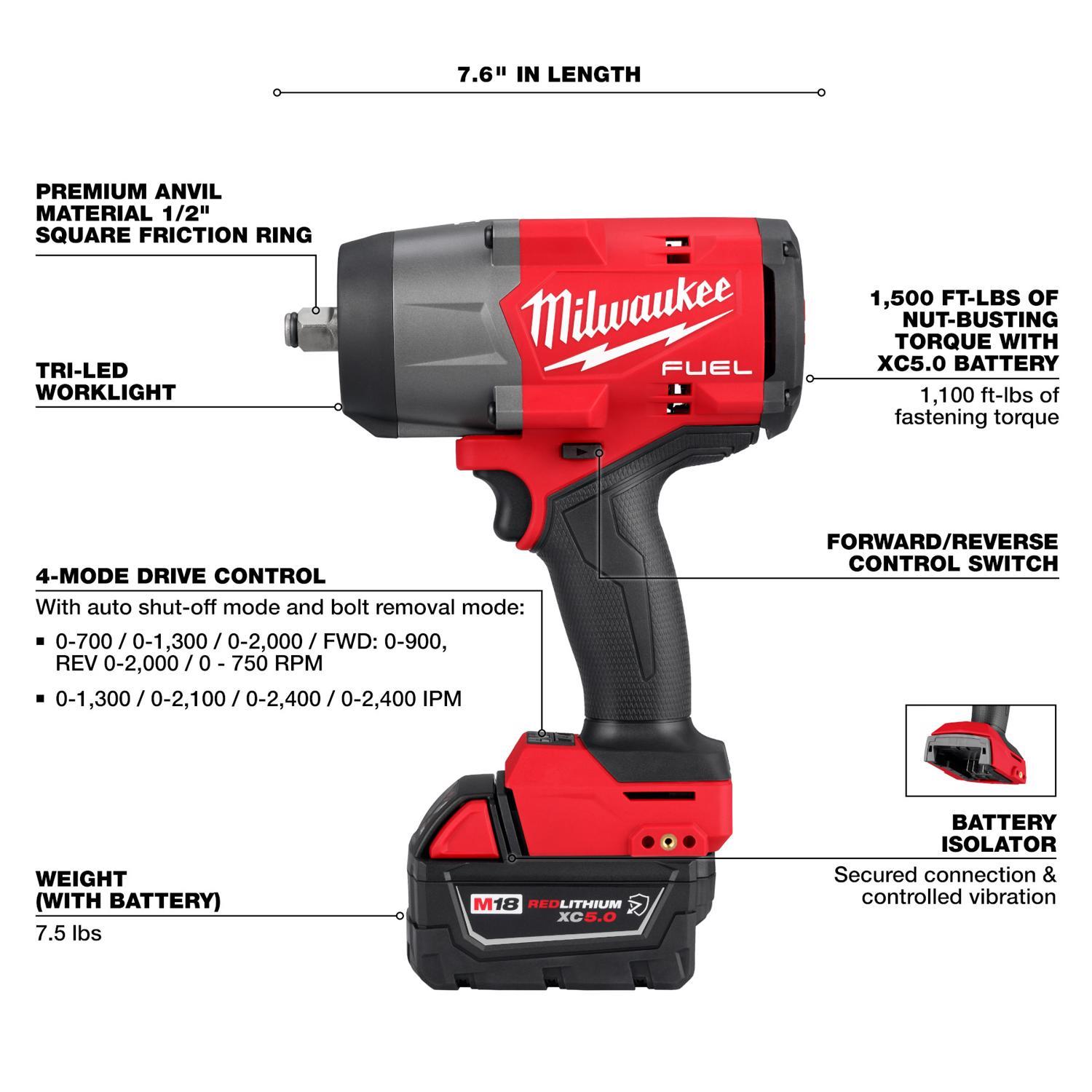 Milwaukee M18 1/2 in. Cordless Brushless High Torque Impact Wrench Kit (Battery & Charger)