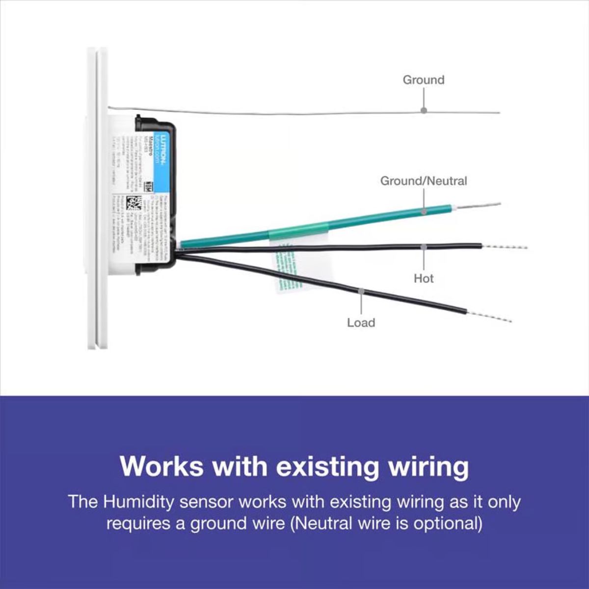 Lutron XactSense Humidity Sensor 3 amps Single Pole Bathroom Exhaust Smart-Enabled Switch White 1 Pack