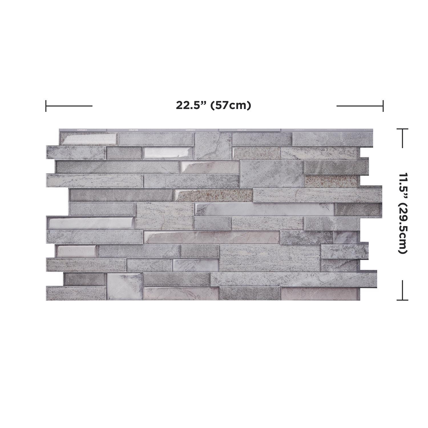 Smart Tiles 11.4 in. W X 22.5 in. L Gray Multiple Finish (Mosaic) Vinyl Adhesive Wall Tile 2 pc