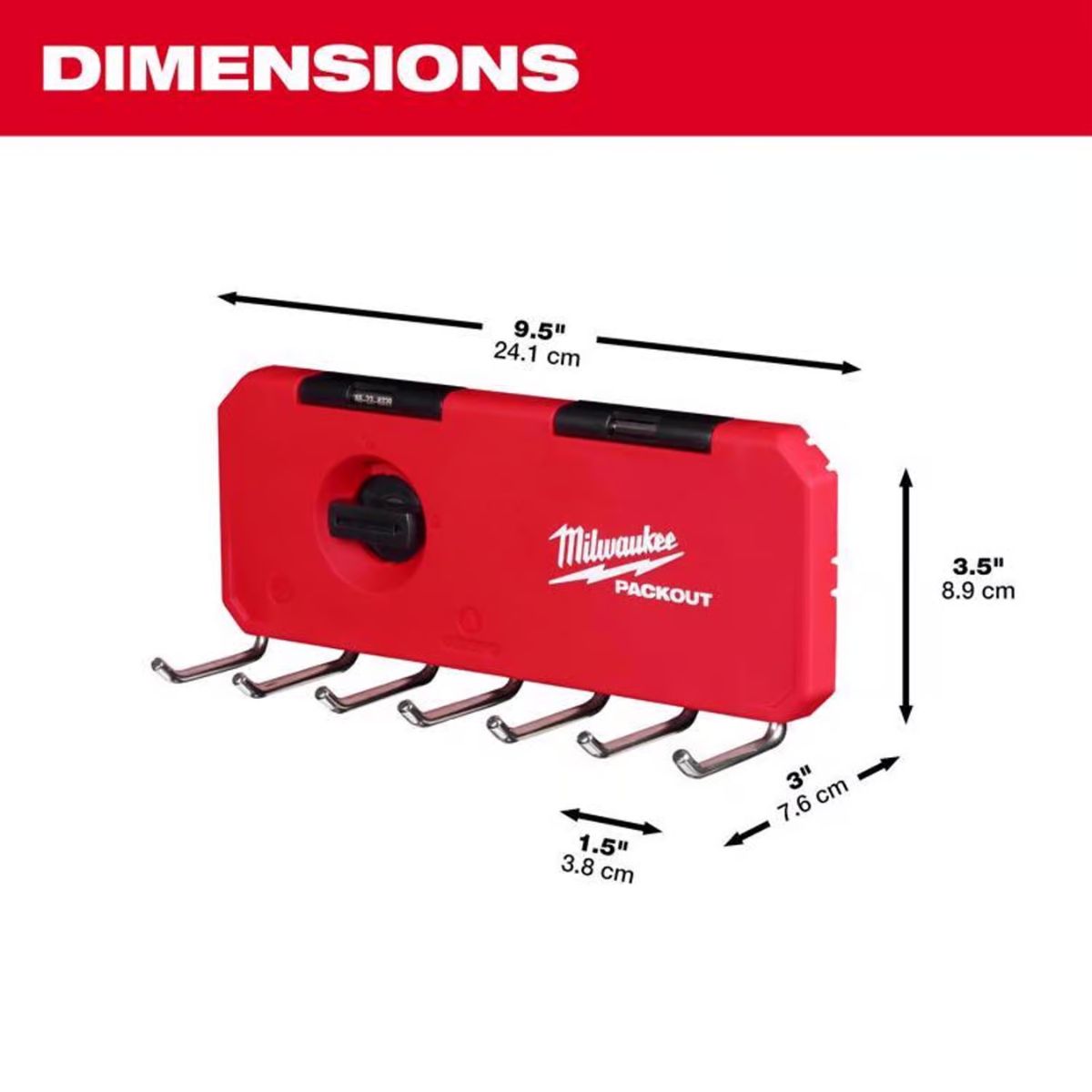 Milwaukee Packout Shop Storage Medium Black/Red Plastic 9.5 in. L Hook Rack 25 lb. 1 pack