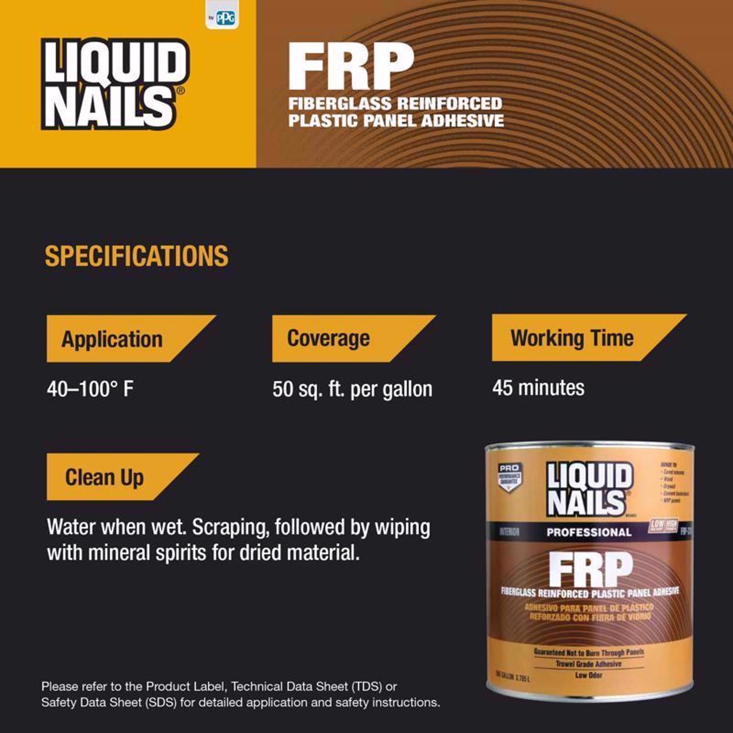 Liquid Nails FRP Fiberglass Reinforced Plastic Panel High Strength Acrylic Latex Off White Adhesive