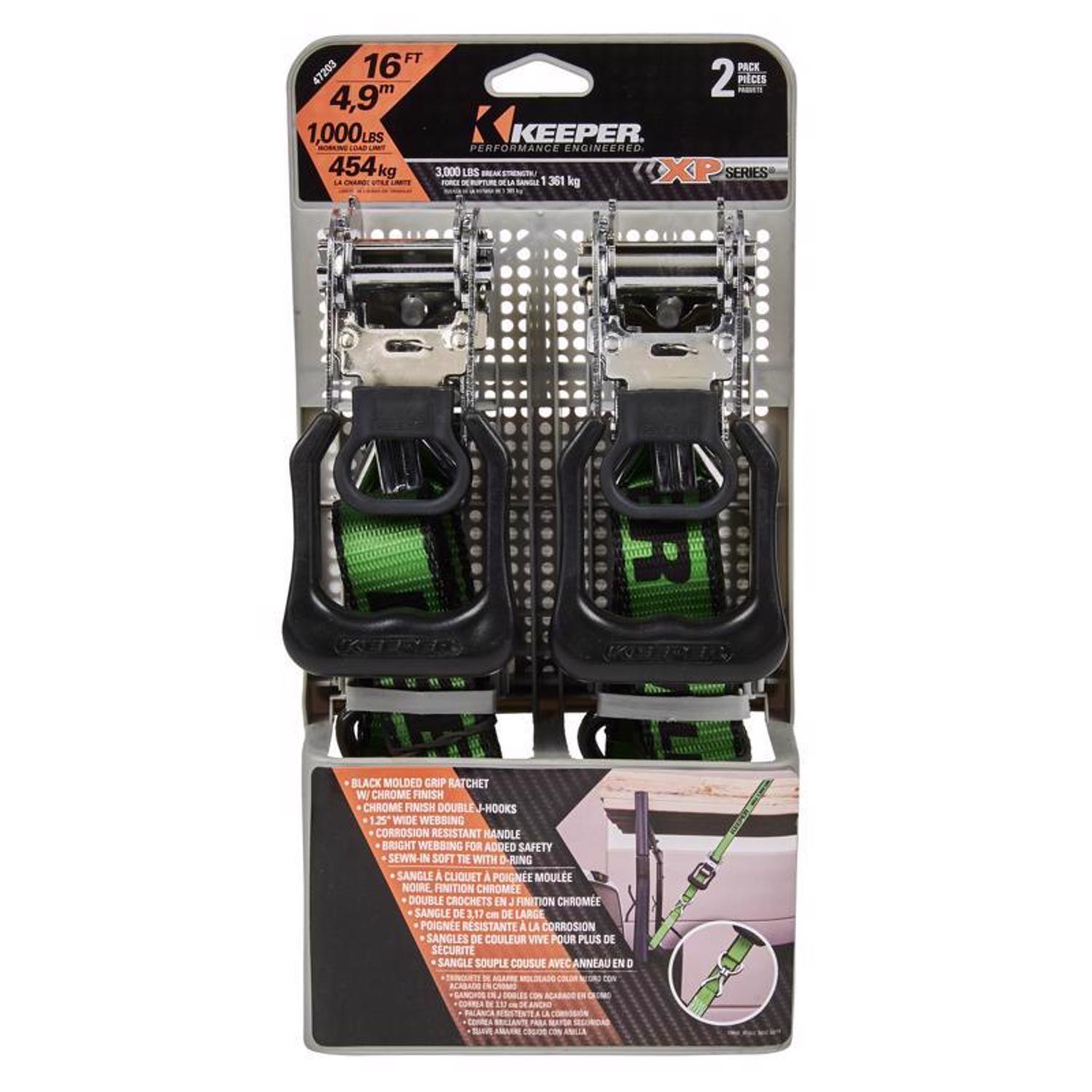 Keeper 1.25 in. W X 16 ft. L Green Tie Down w/Ratchet 1000 lb 2 pk