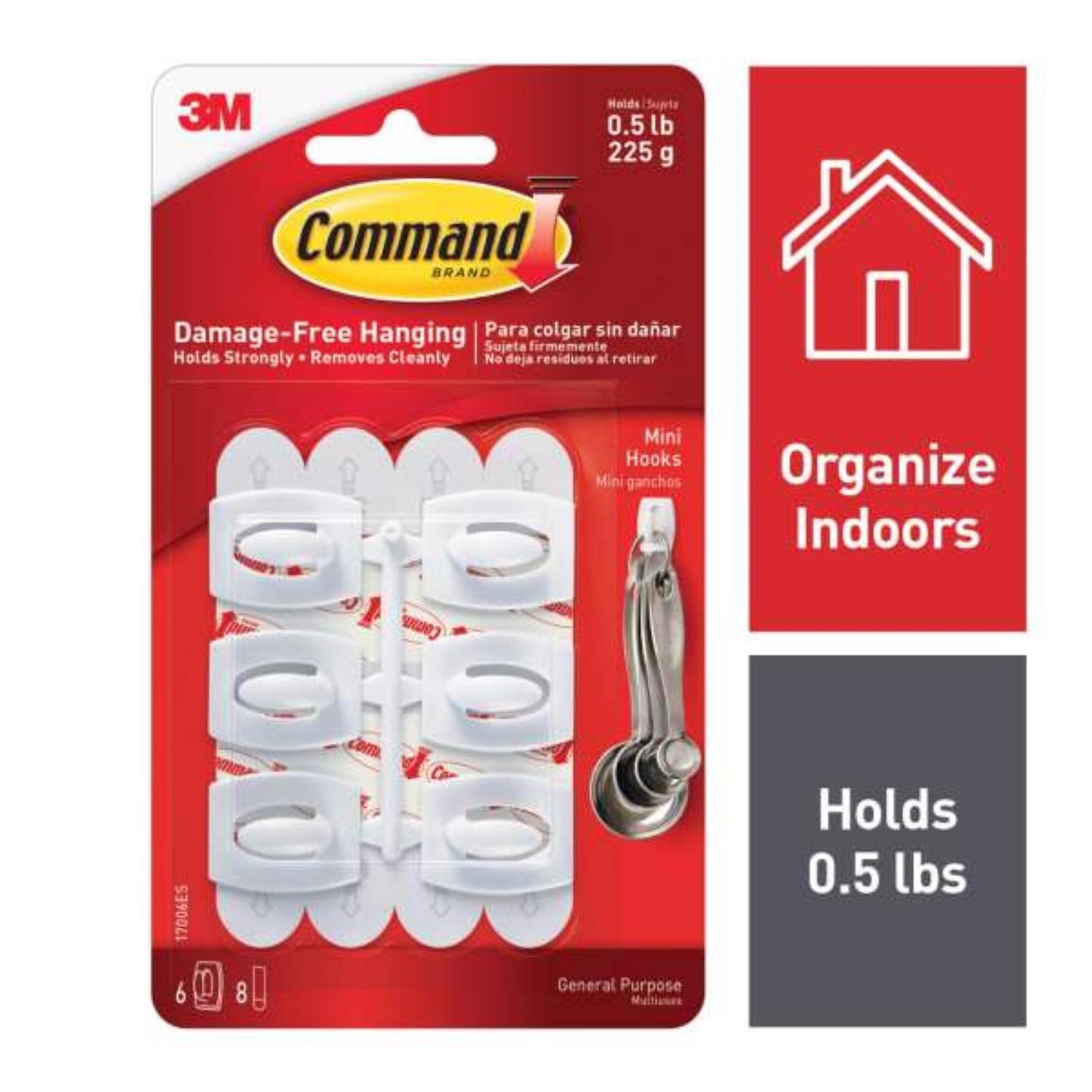 3M Command Mini Plastic Hook 1.08 in. L 6 pk