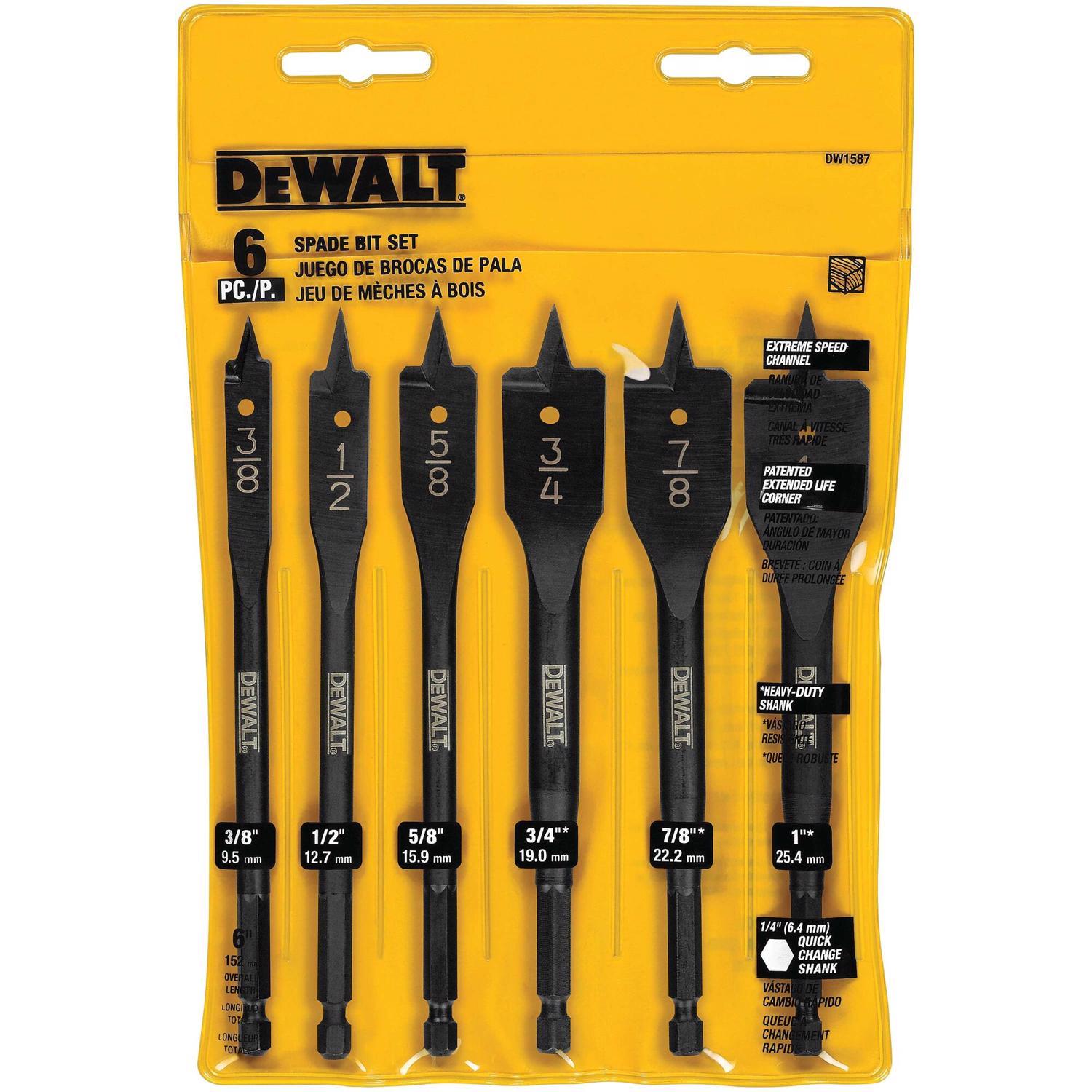DeWalt High Speed Steel Spade Drill Bit Set Hex Shank 6 pc Stine Home