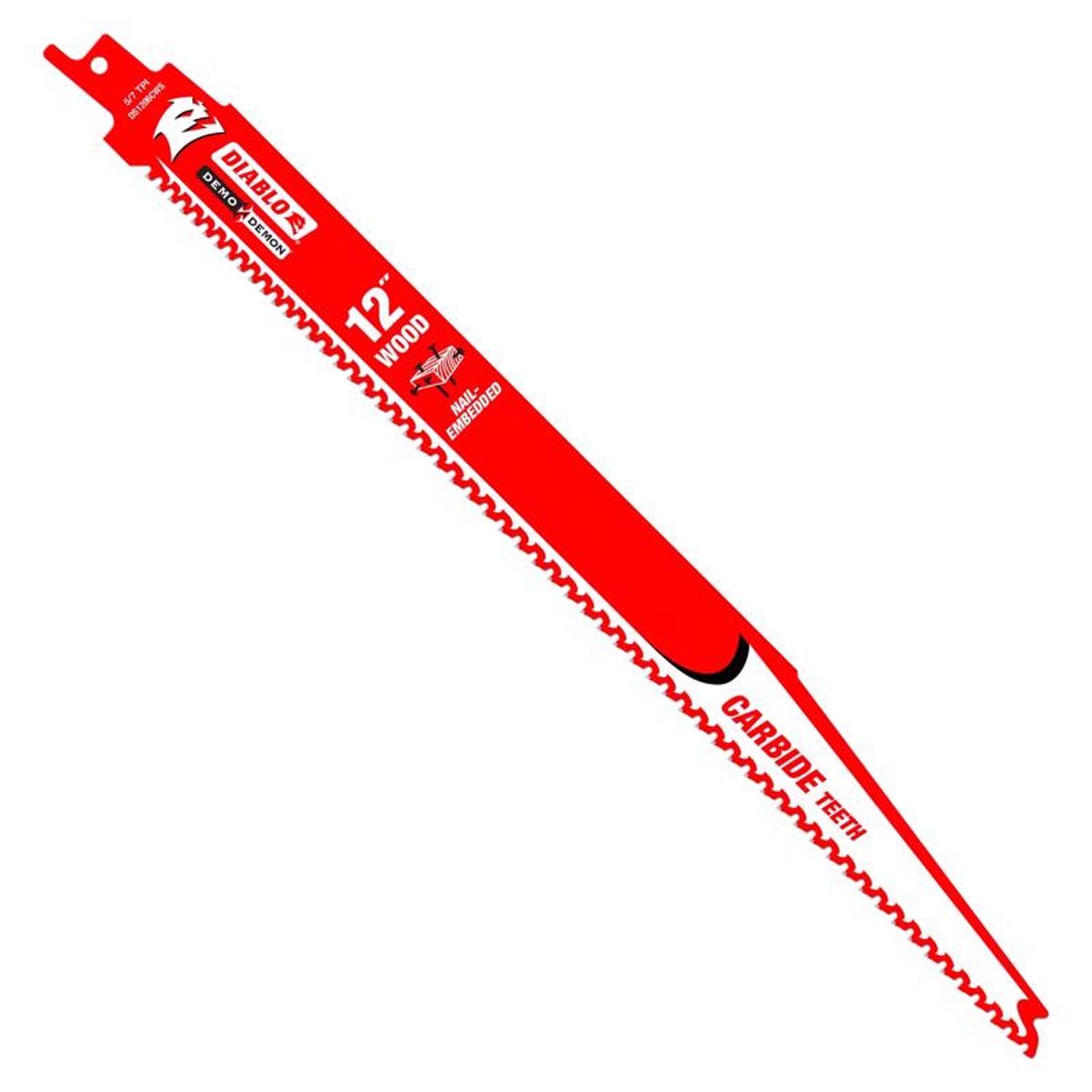 Diablo Demo Demon 12 in. Carbide Tipped Nail-Embedded Wood Reciprocating Saw Blade 5/7 TPI 1 pc