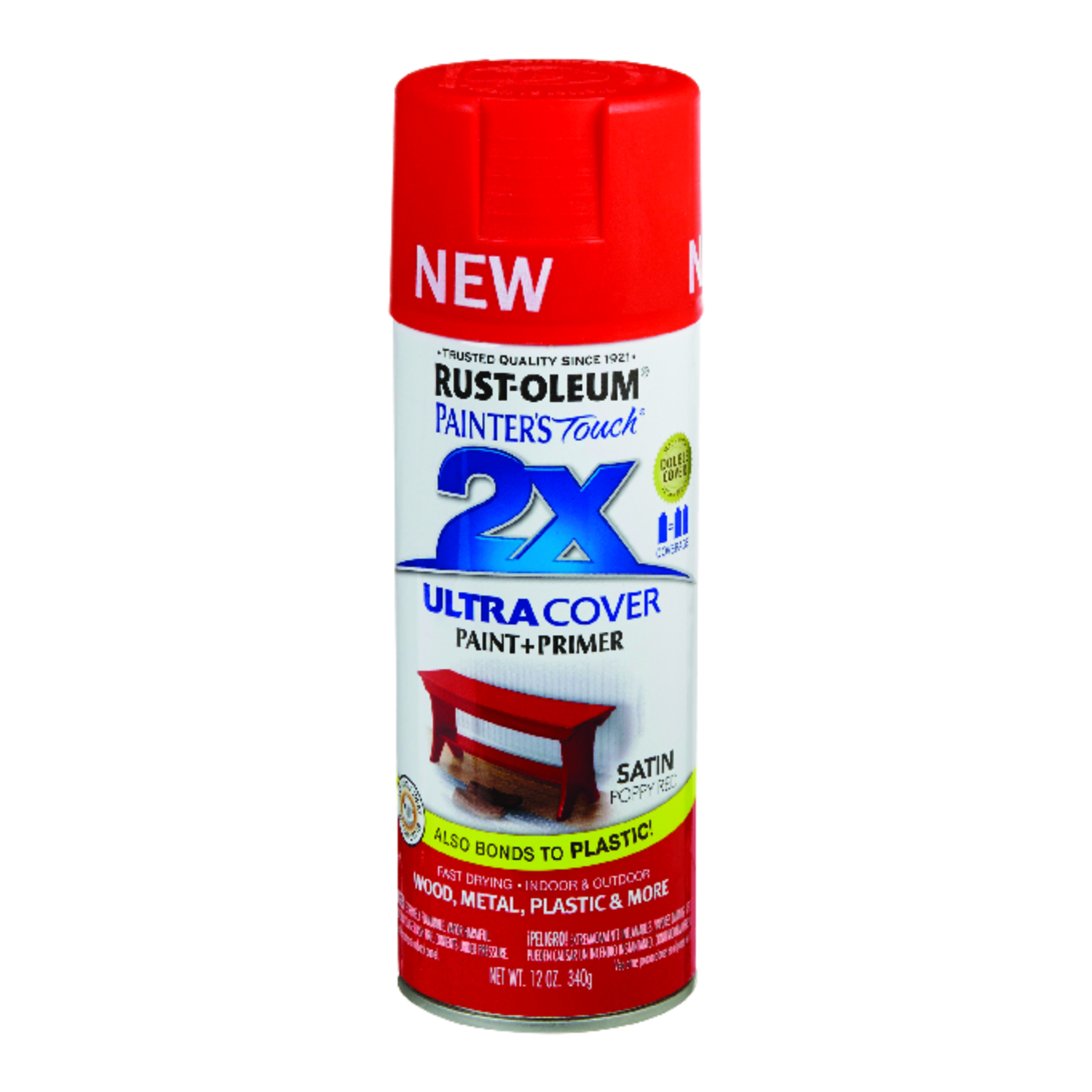 Rust-Oleum Painter's Touch 2X Ultra Cover Satin Poppy Red Paint+Primer Spray Paint 12 oz