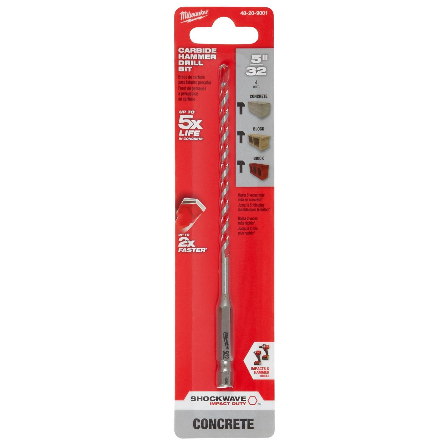 Milwaukee Shockwave 5/16 in. X 6 in. L Carbide Hammer Drill Bit 3-Flat Shank 1 pk