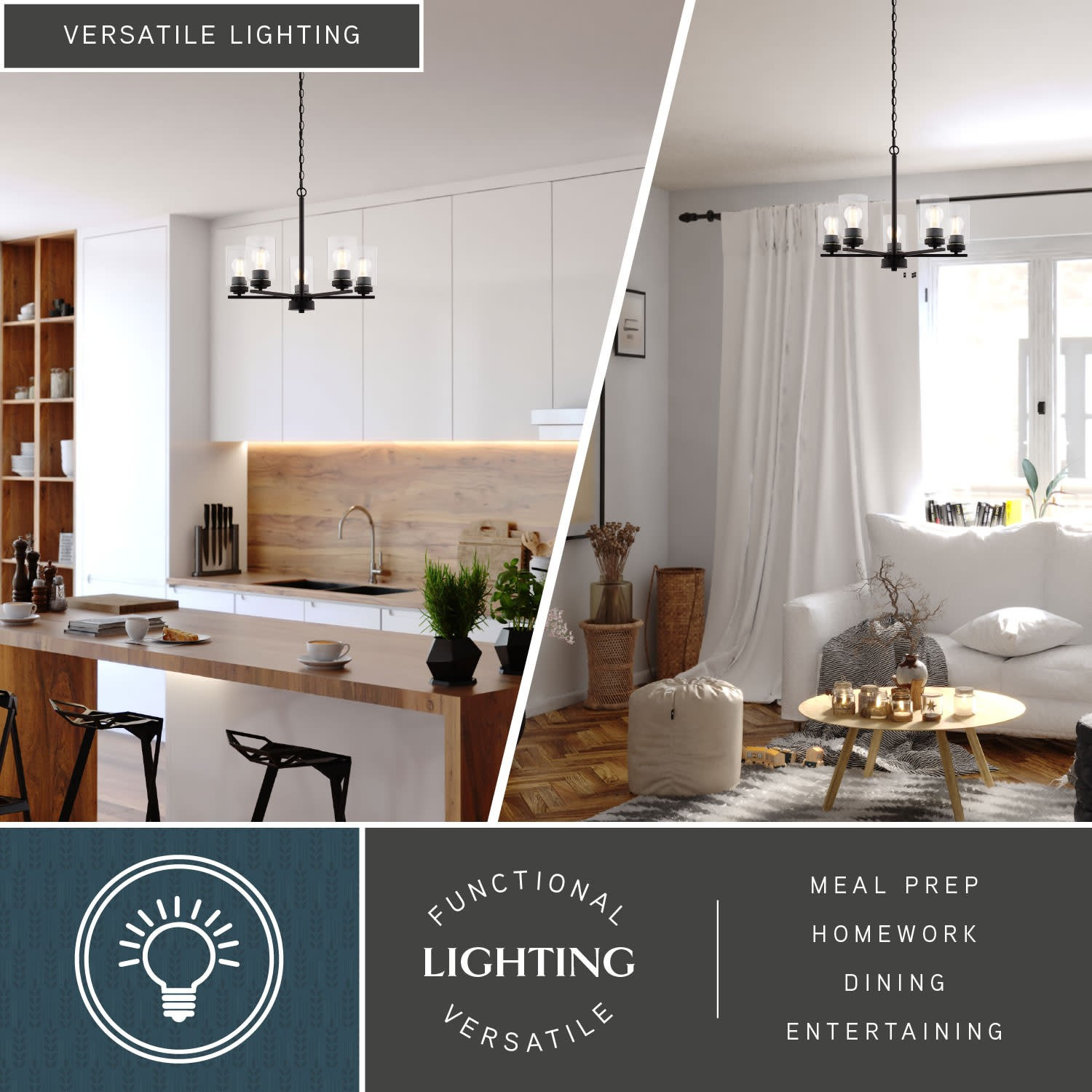 Vaxcel Lighting H0313 Park Ridge 5 Light 21 in.W Chandelier - Black