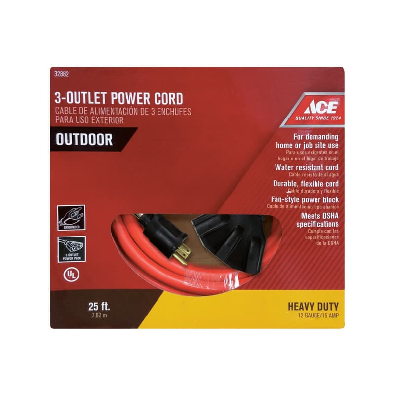 Ace Indoor or Outdoor 25 ft. L Orange Triple Outlet Cord 12/3 STW