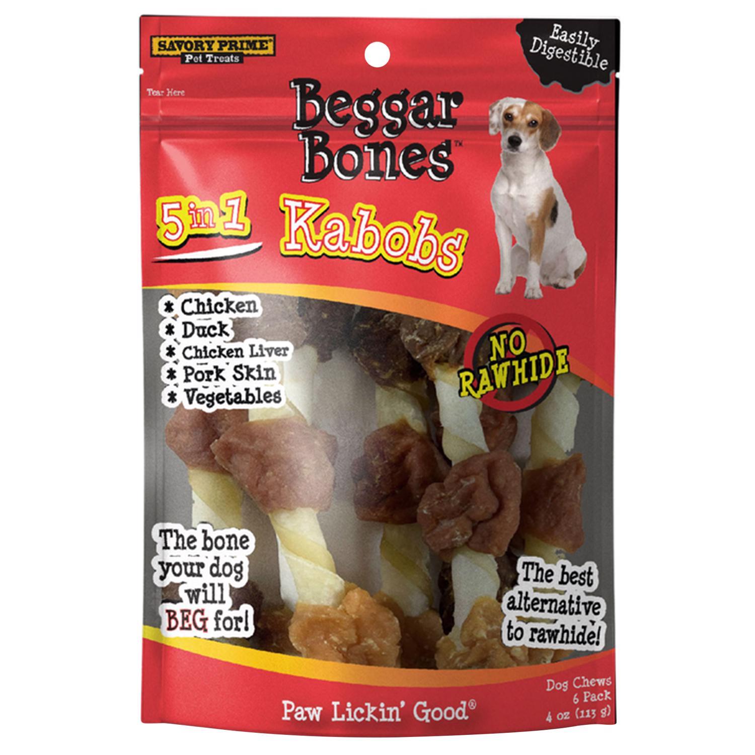 Savory Prime Beggar Bones 5in1 Kabobs Grain Free Treats For Dogs 4 oz