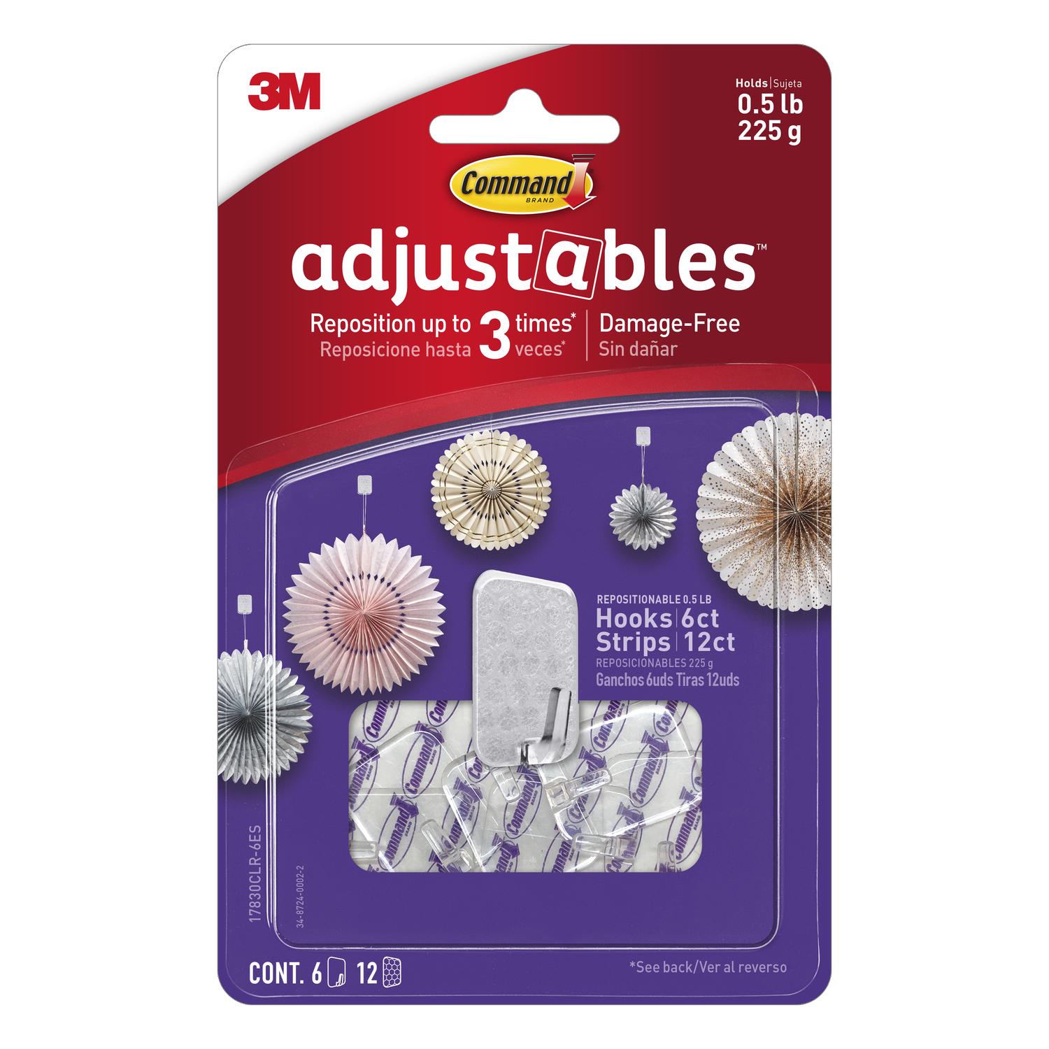 3M Command adjustables Small Brushed Clear Plastic 6.75 in. L Hook 0.5 lb 6 pk