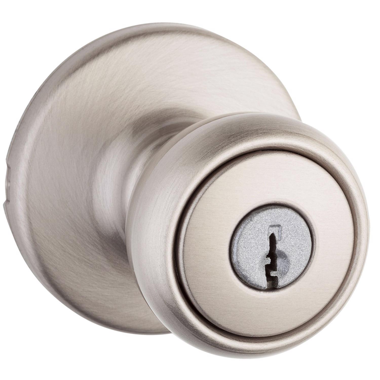 Kwikset Tylo Satin Nickel Entry Door Knob 1-3/4 in.