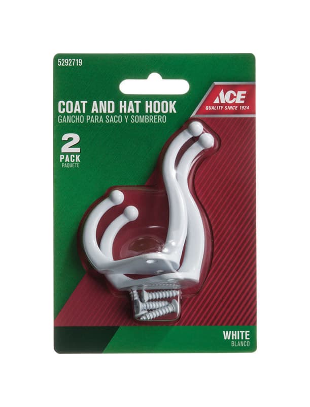 Ace 3 in. L Galvanized White Metal Small Coat and Hat Hook 2 pk