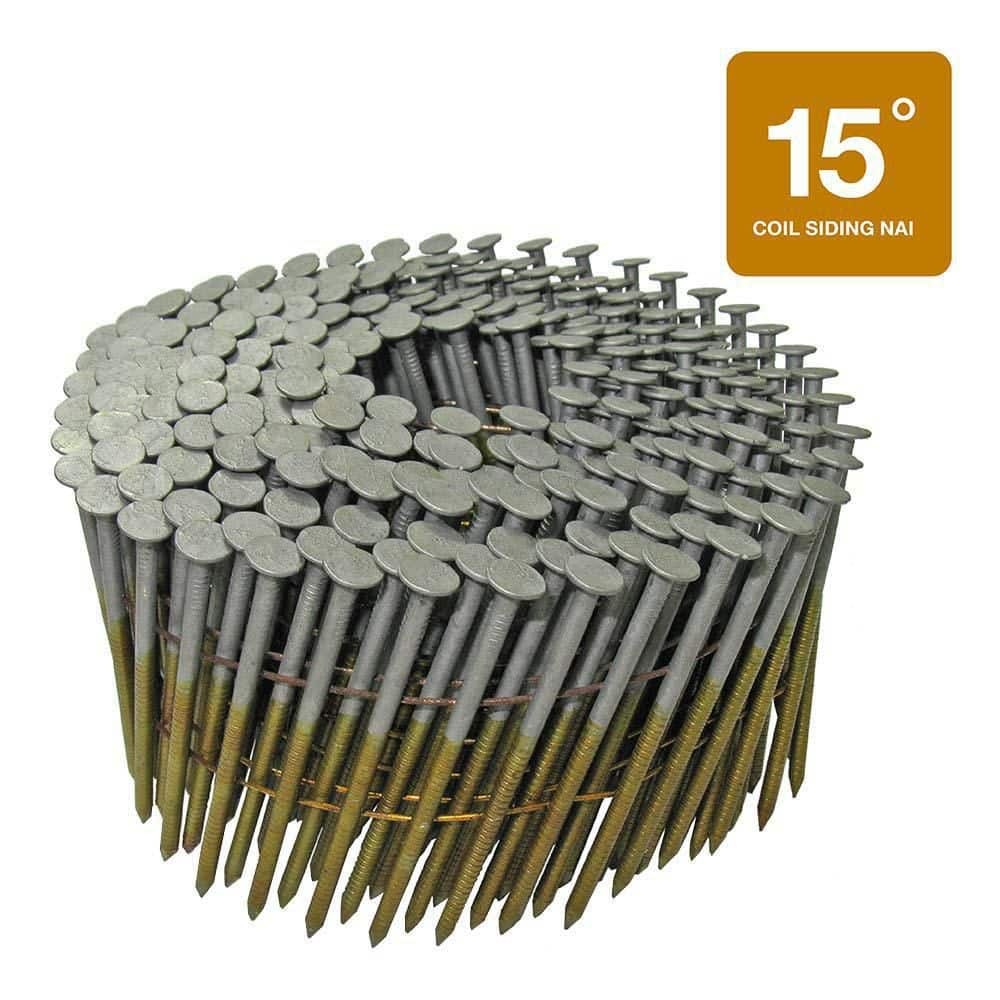 Grip-Rite PrimeGuard 15-deg HD Galvanized Wire Coil Nails, Ring 2-inch by .092, Steel, Flat, Ring