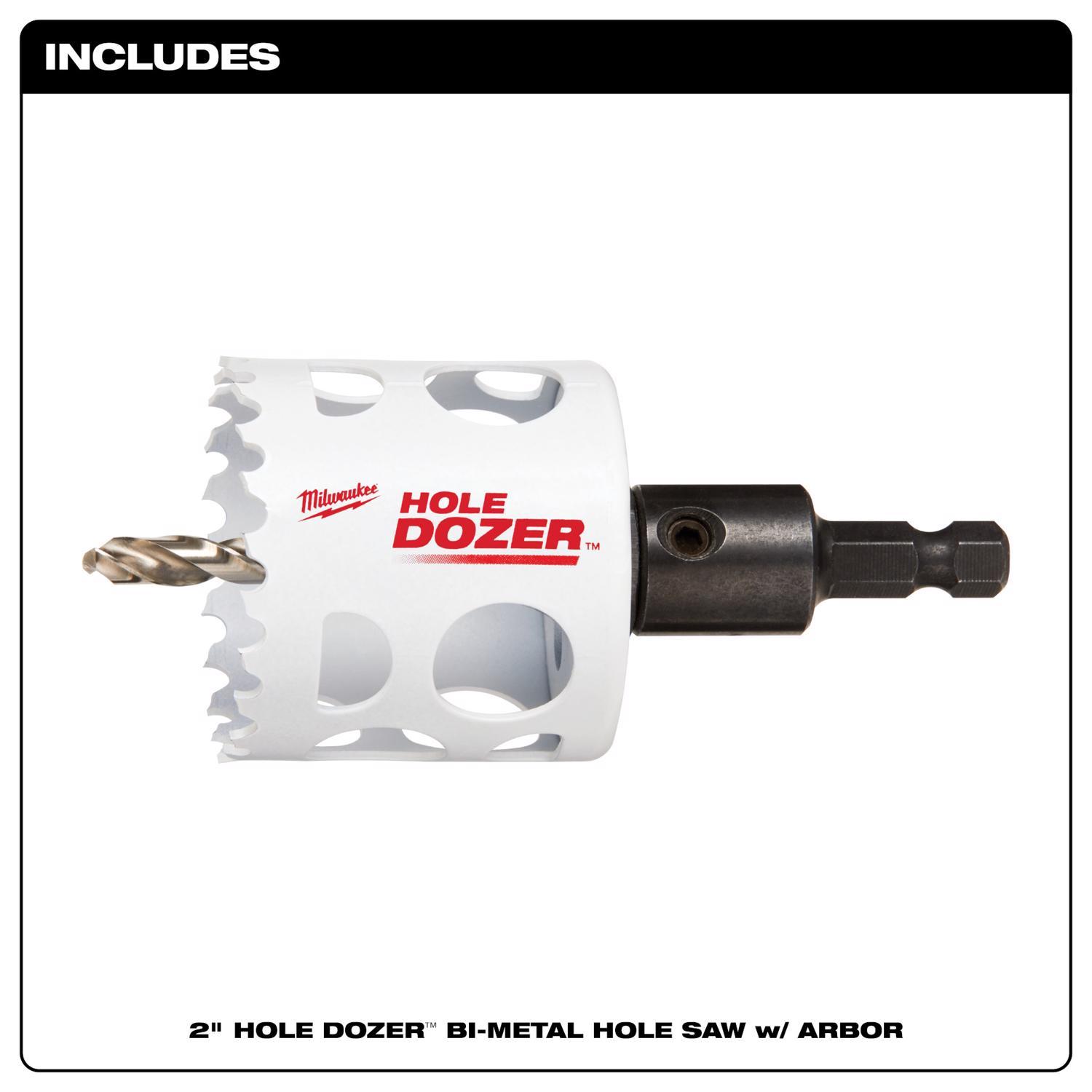 Milwaukee Hole Dozer 2 in. Bi-Metal 2.7 in. L X 1/4 in. D Hole Saw with Arbor and Pilot Bit Arbor In