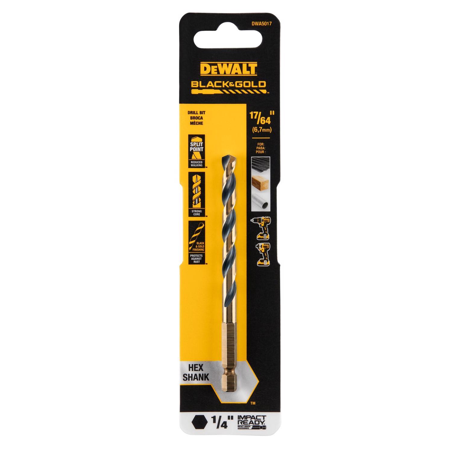 DEWALT Black & Gold 17/64 in. High Speed Steel Impact Ready Drill Bit Hex Shank 1 pk