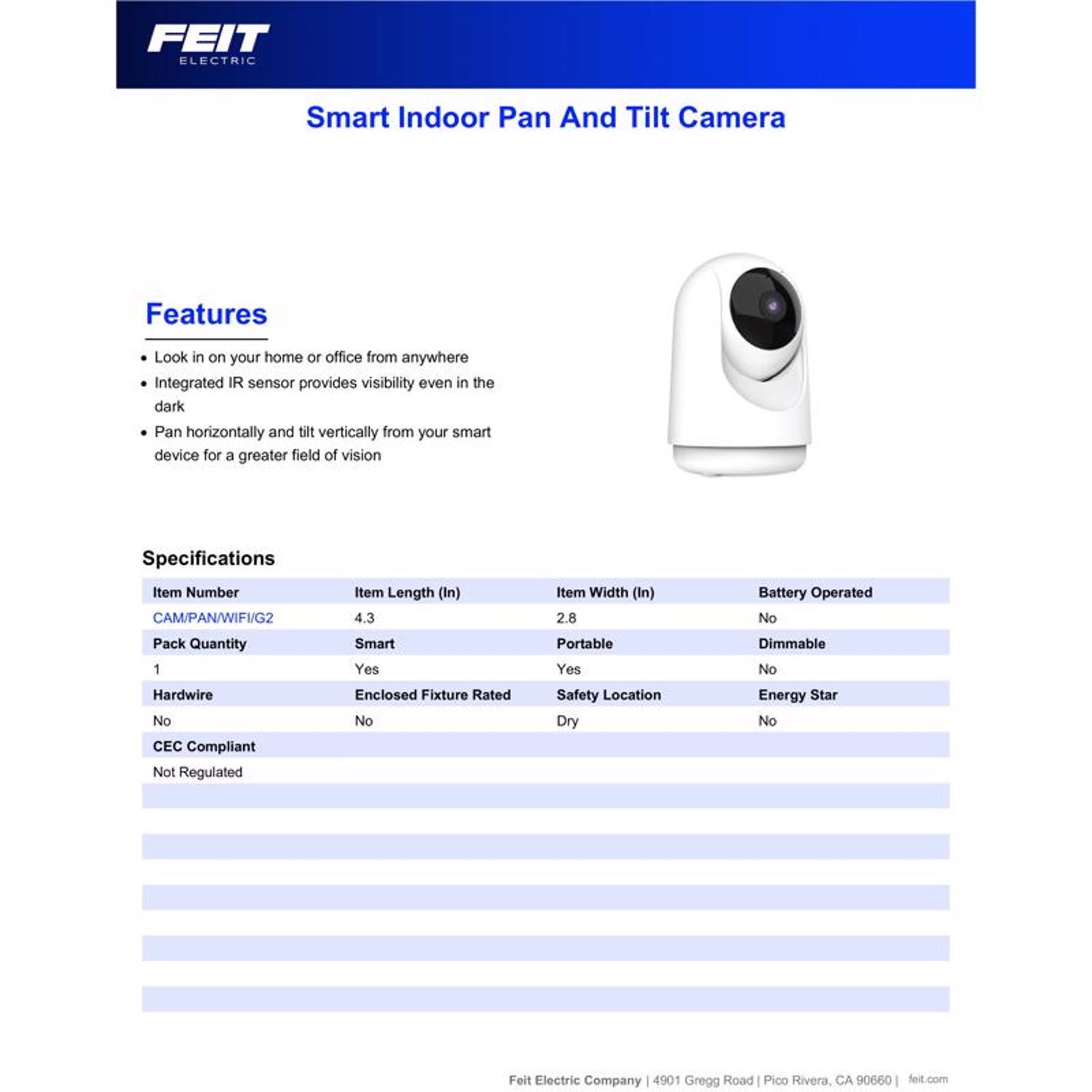 Feit Smart Home Plug-in Indoor Smart-Enabled Security Camera with Pan & Tilt
