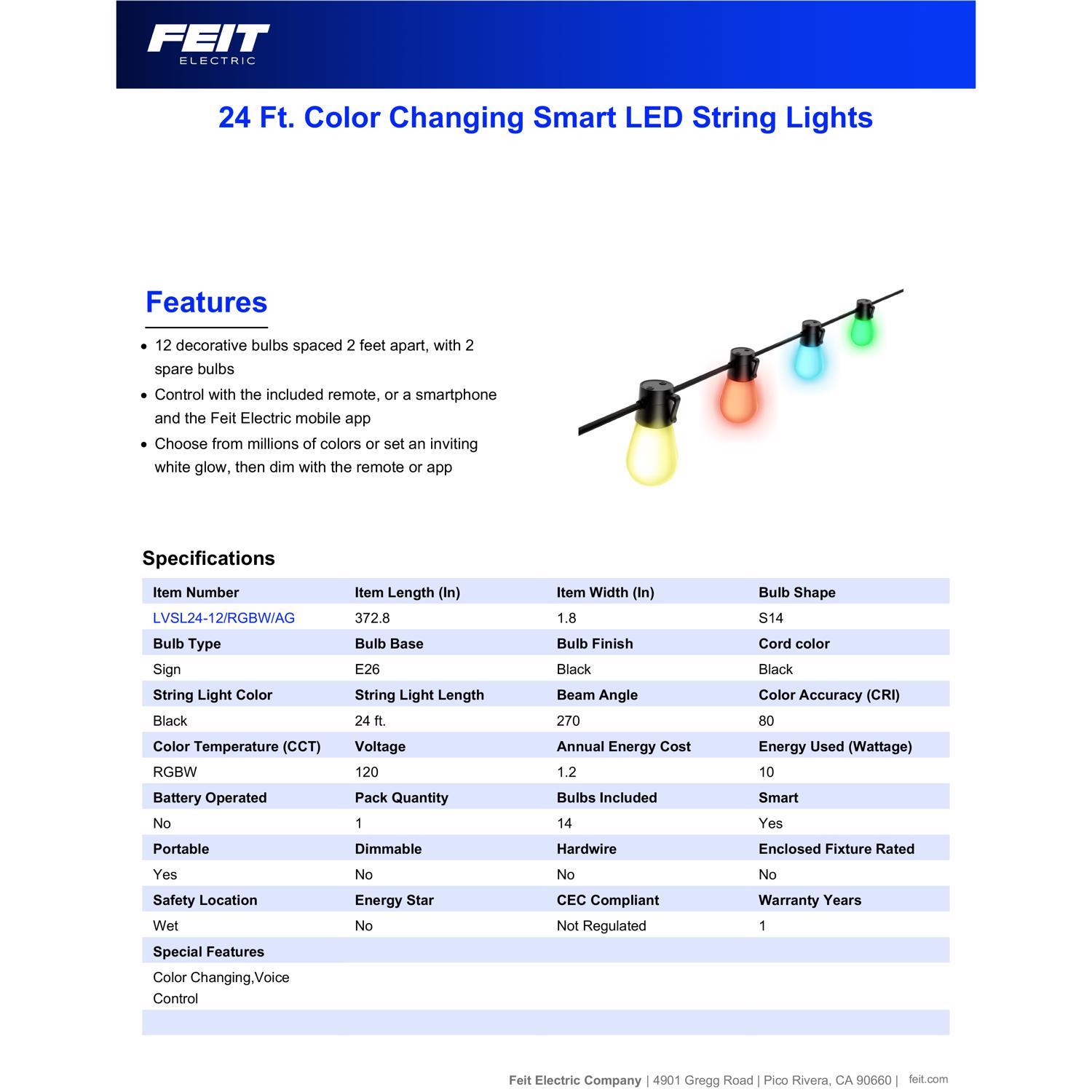 Feit Smart Home LED String Lights Multicolored 24 ft. 12 lights