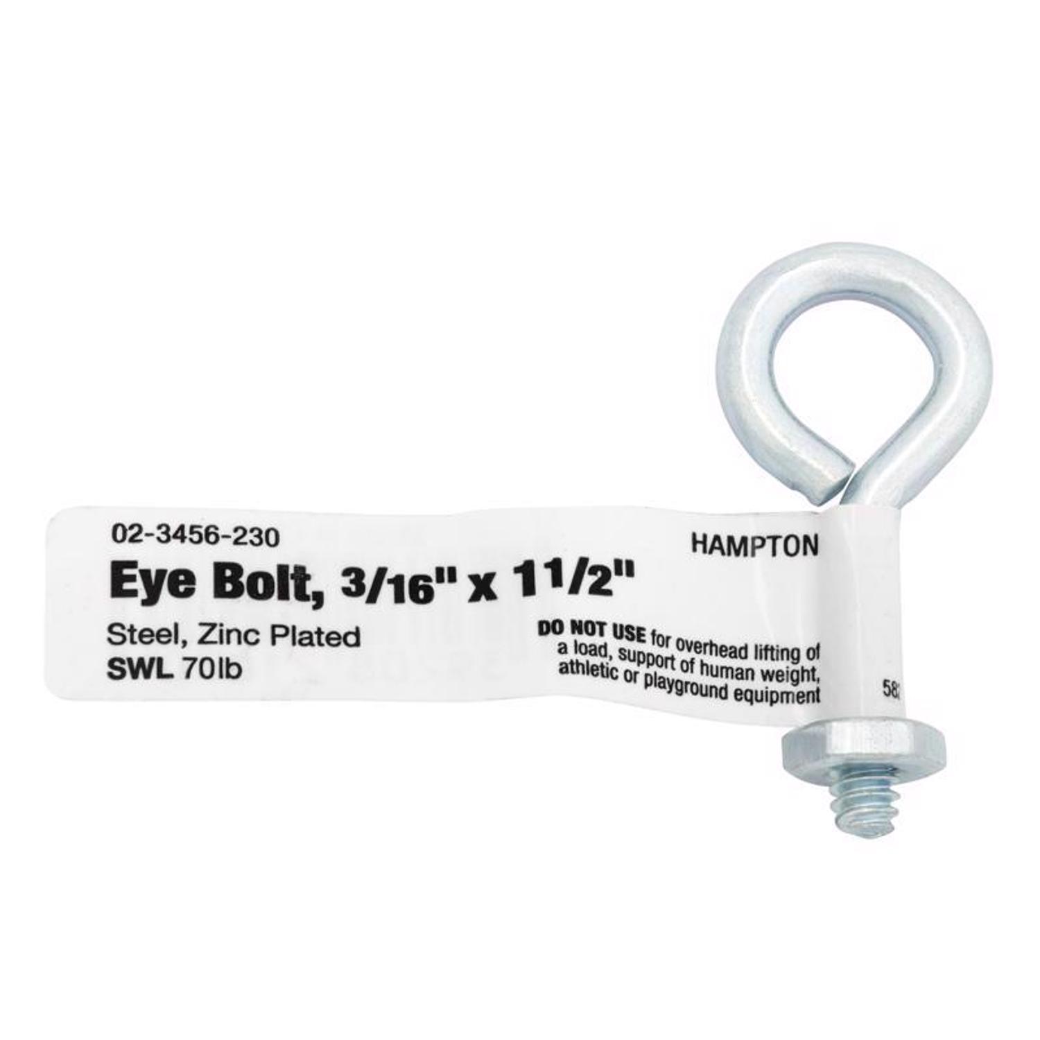 Hampton 3/16 in. X 1-1/2 in. L Zinc-Plated Steel Eyebolt Nut Included