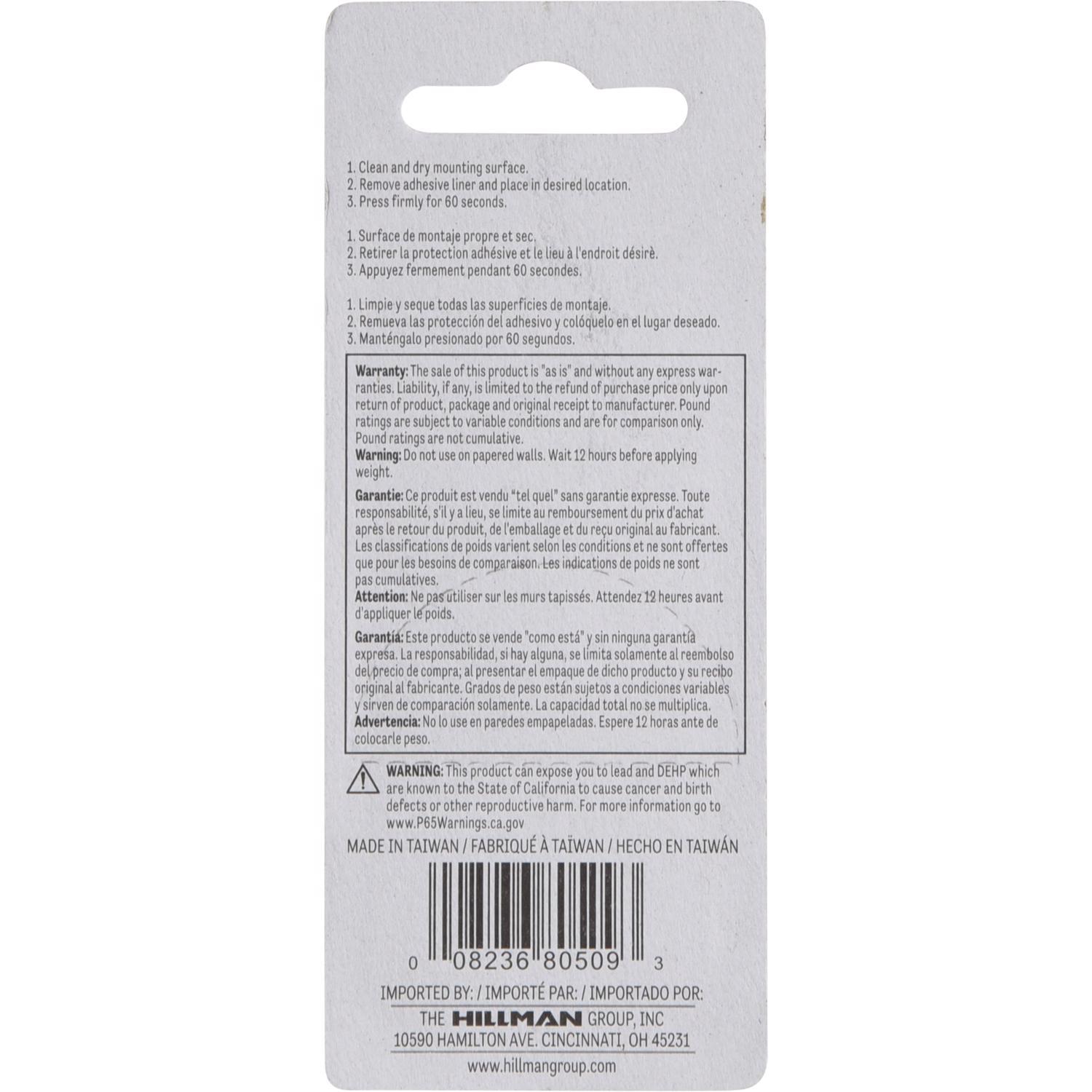 HILLMAN Transparent Adhesive Hangers 1-1/2 lb 4 pk