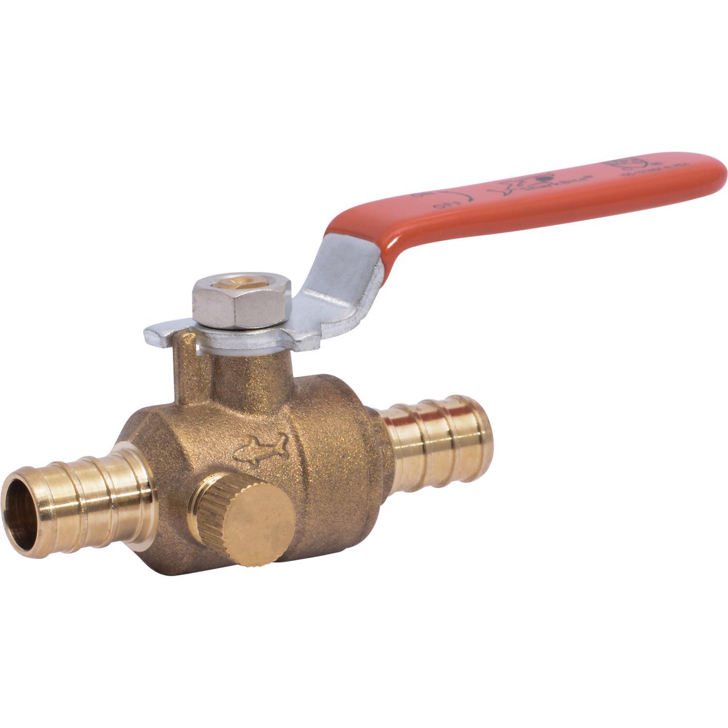 SharkBite 1/2 in. Brass Crimp Ball Valve with Drain Full Port Lever For Potable Water