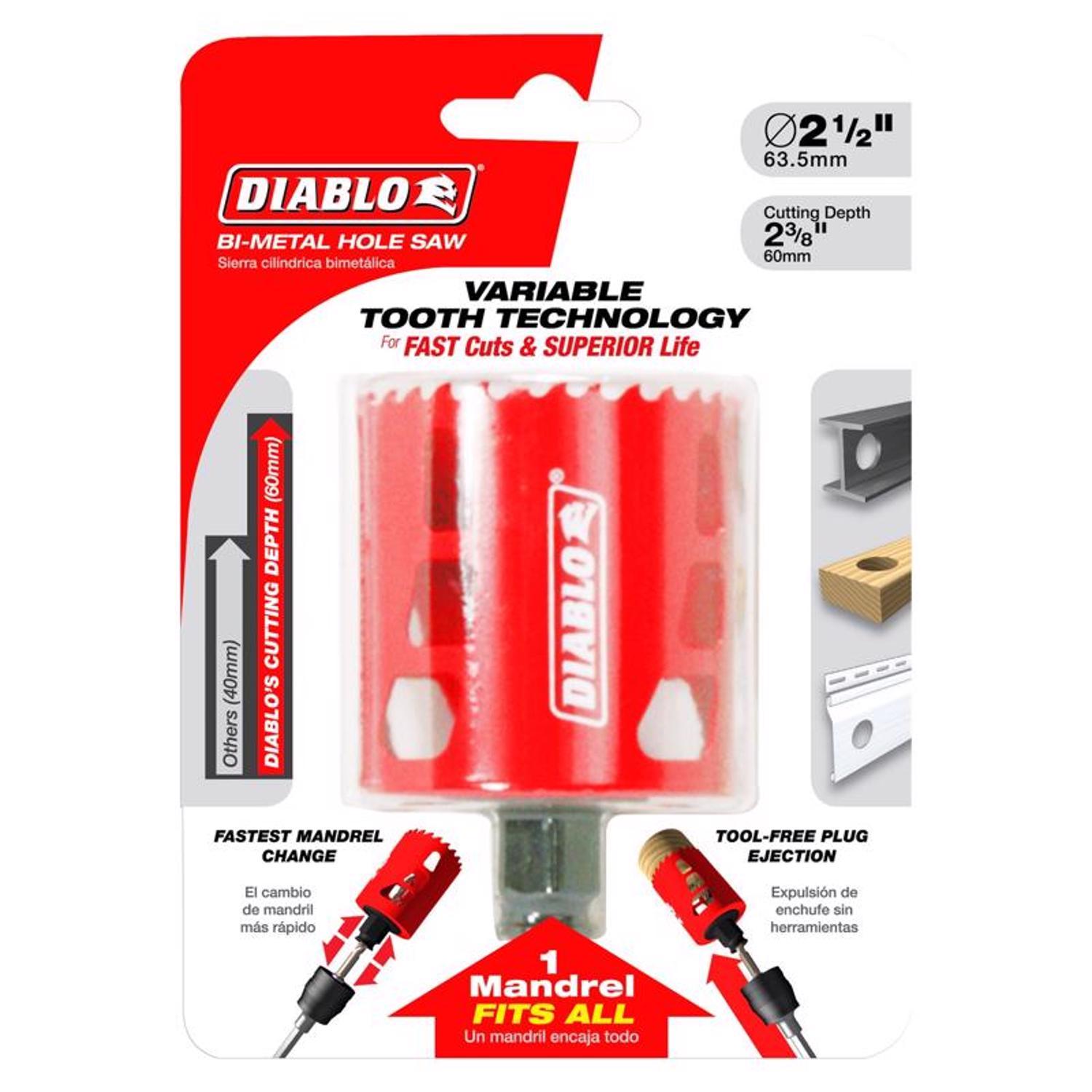 Diablo Snap-Lock Plus 2-1/2 in. Bi-Metal 2-3/8 in. L Hole Saw Arbor Included