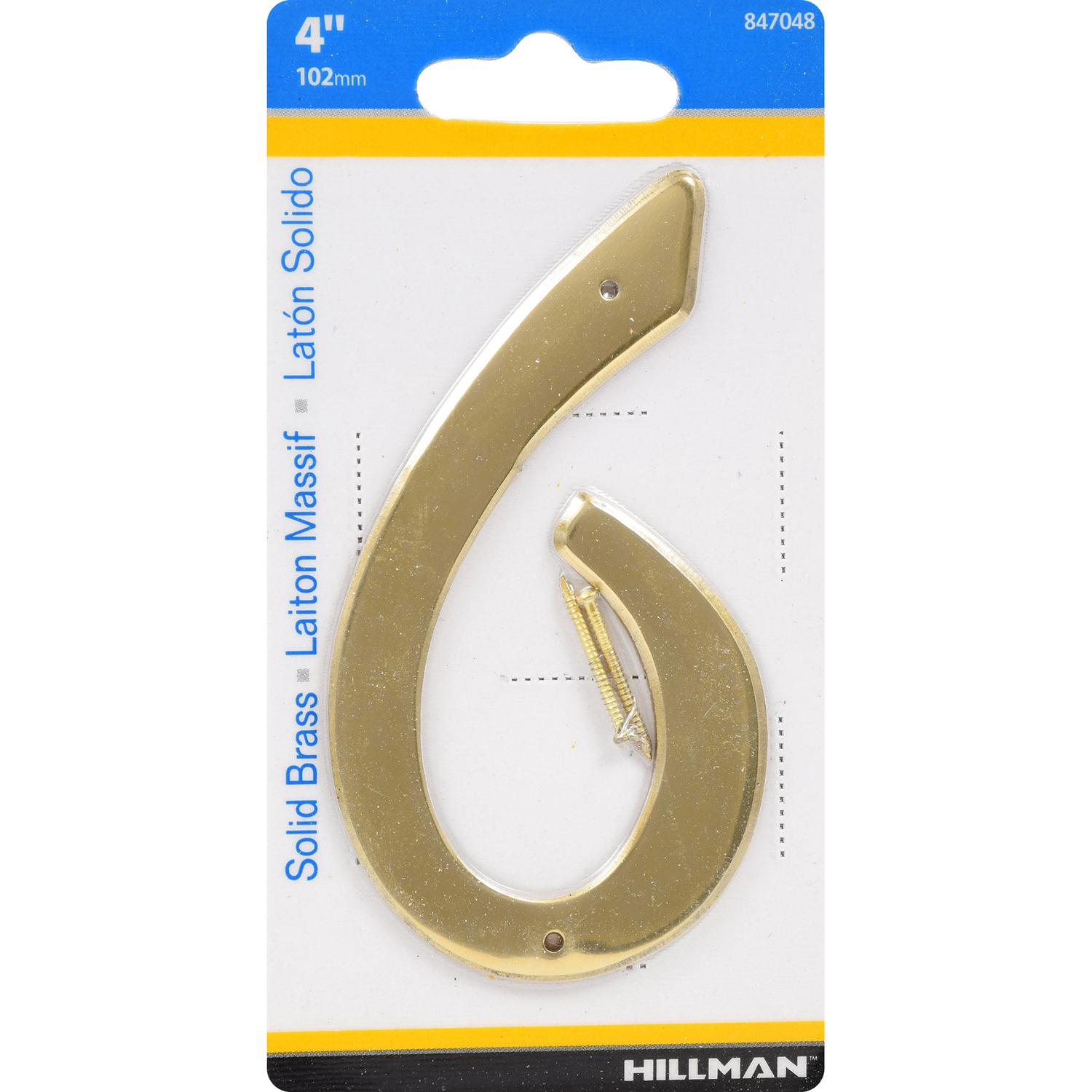 HILLMAN 4 in. Gold Brass Nail-On Number 6 1 pc