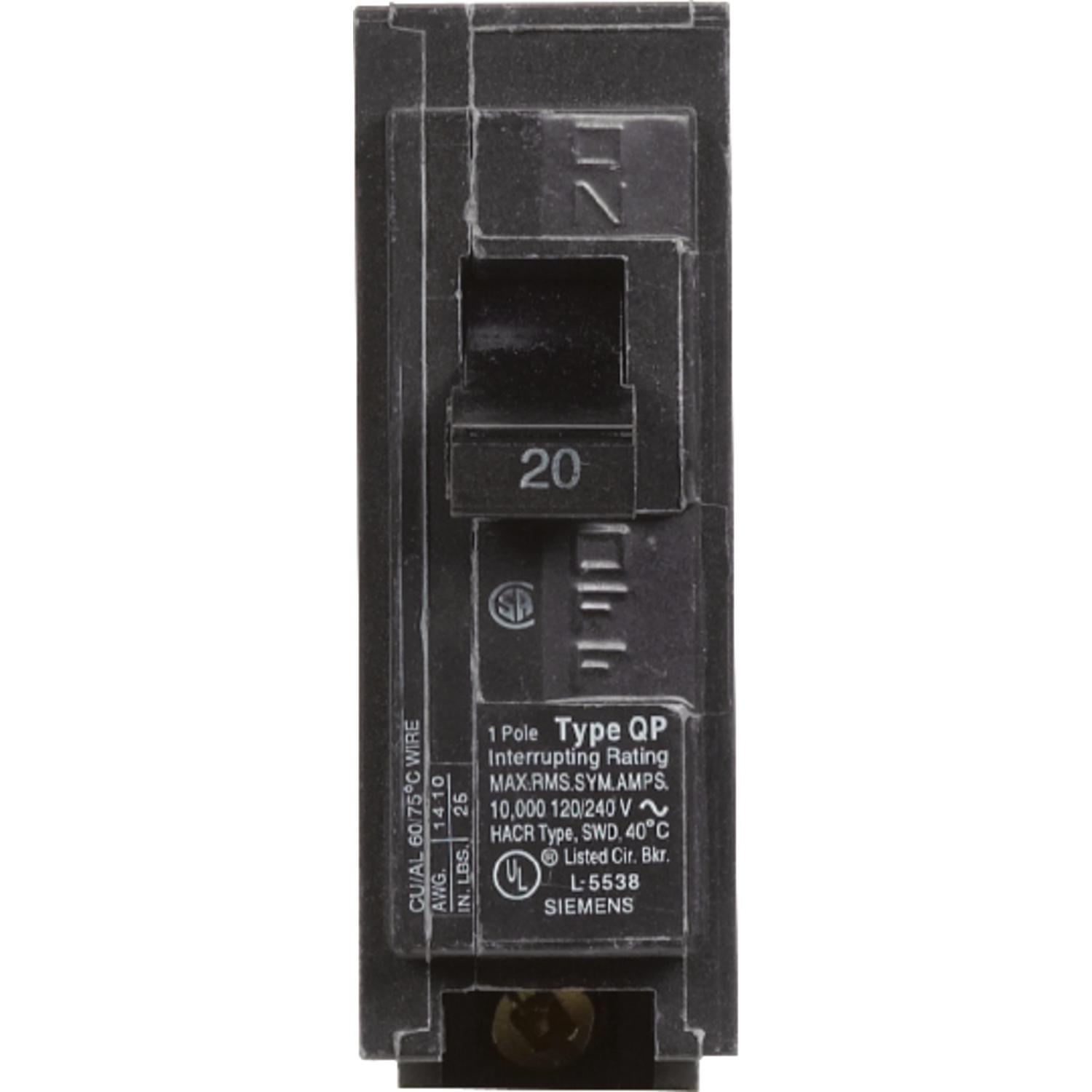 Siemens 20 amps Standard Single Pole Circuit Breaker