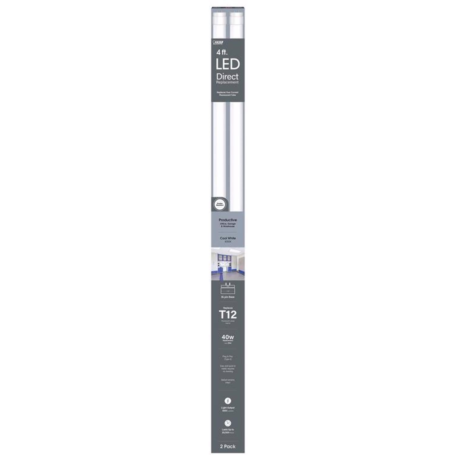 Feit Plug & Play T12 Cool White 48 in. G13 (Medium Bi-Pin) Linear LED Bulb 40 Watt Equivalence 2 pk