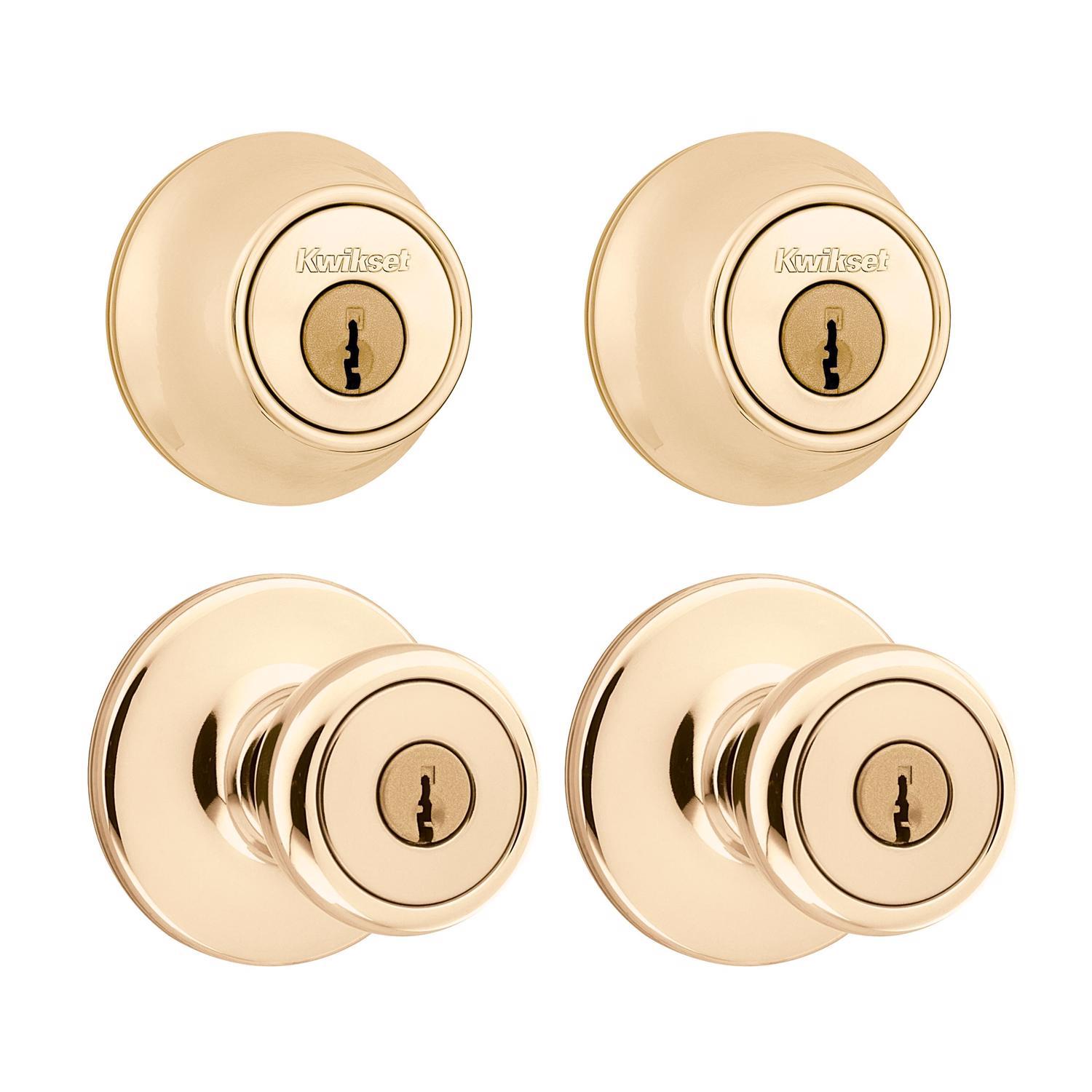 Kwikset Tylo Polished Brass Double Entry Door Kit 1-3/4 in.