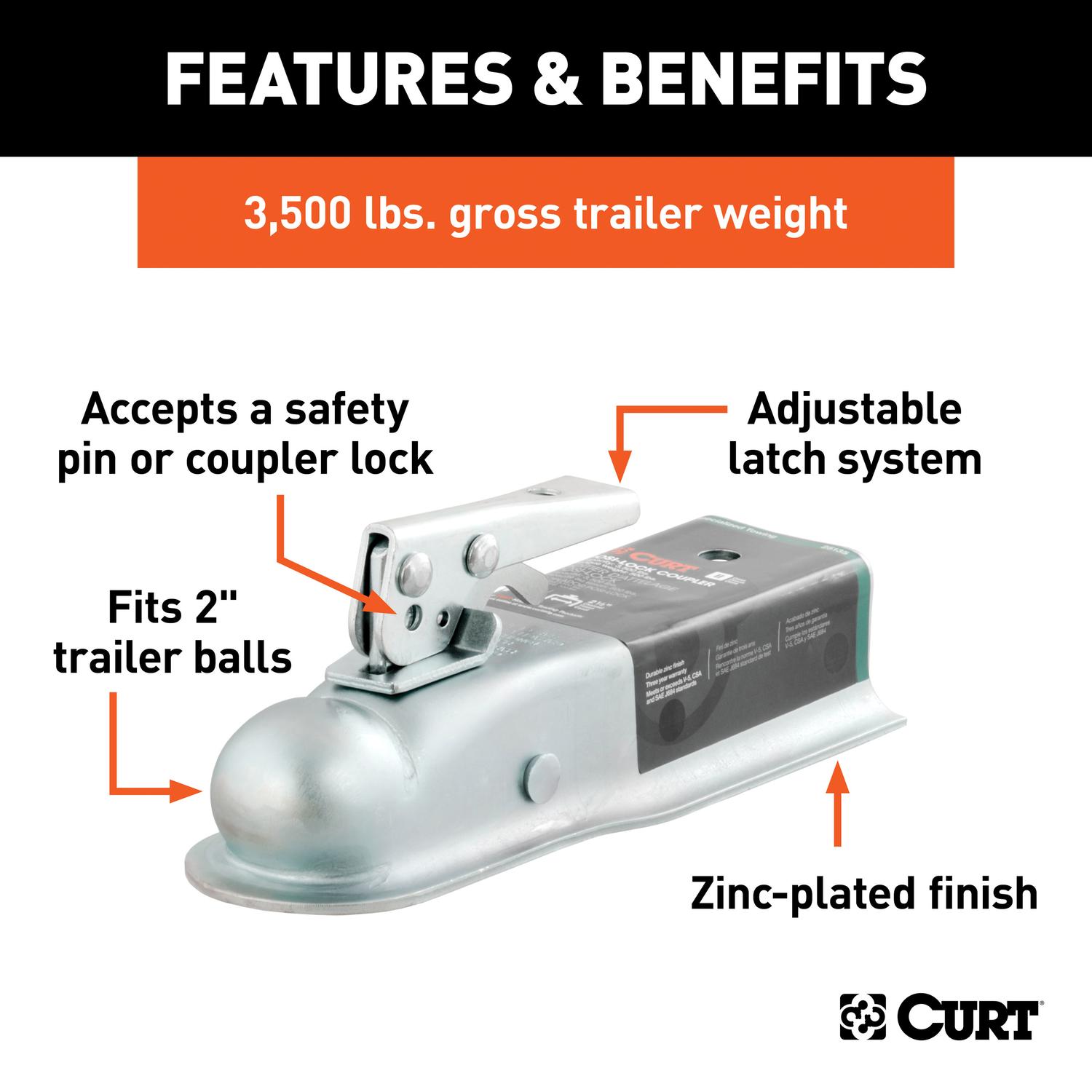 CURT 3500 lb. cap. 2 in. Straight-Tongue Coupler