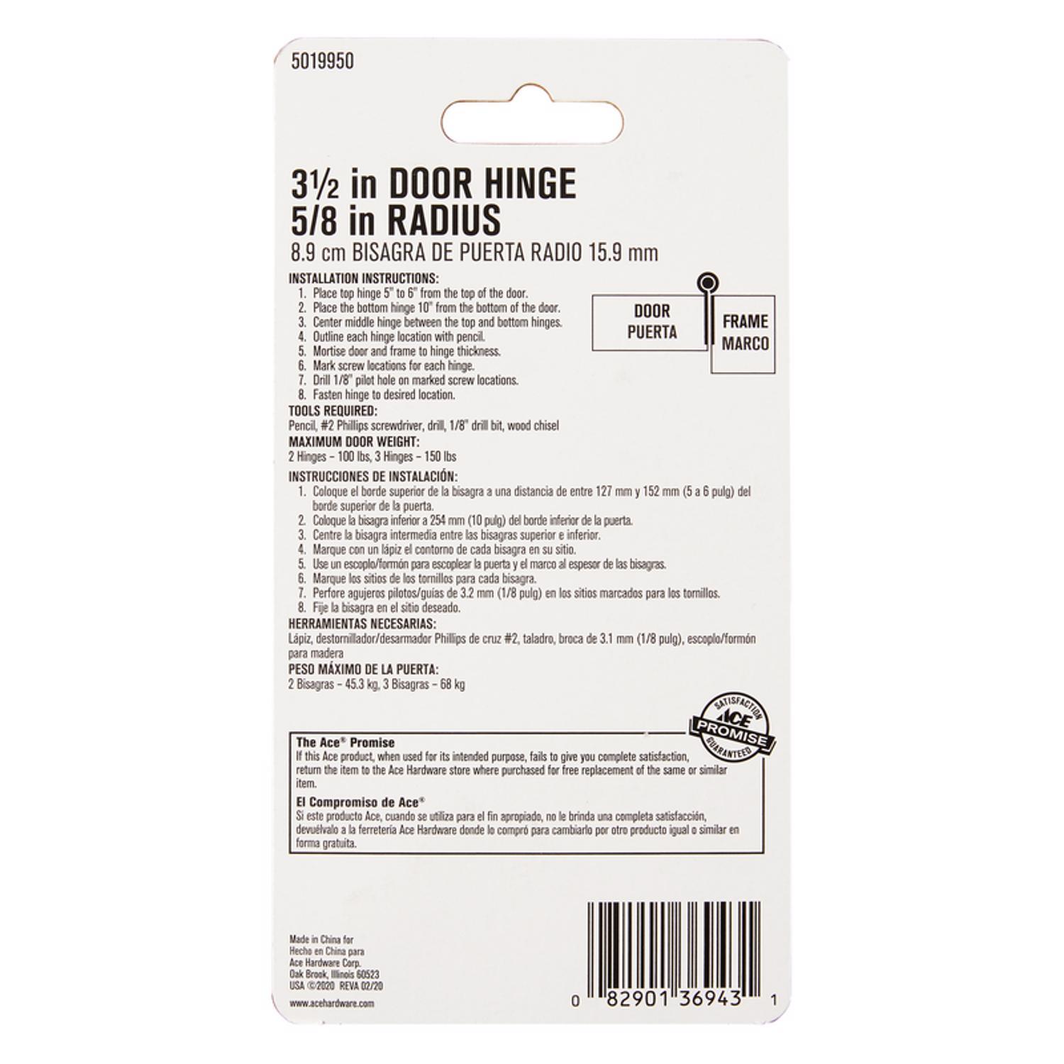 Ace 3-1/2 in. L Satin Brass Residential Door Hinge 1 pk