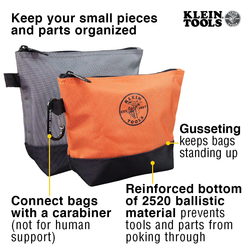 Klein Zipper Bag, Stand-Up Tool Pouch, 2-Pack