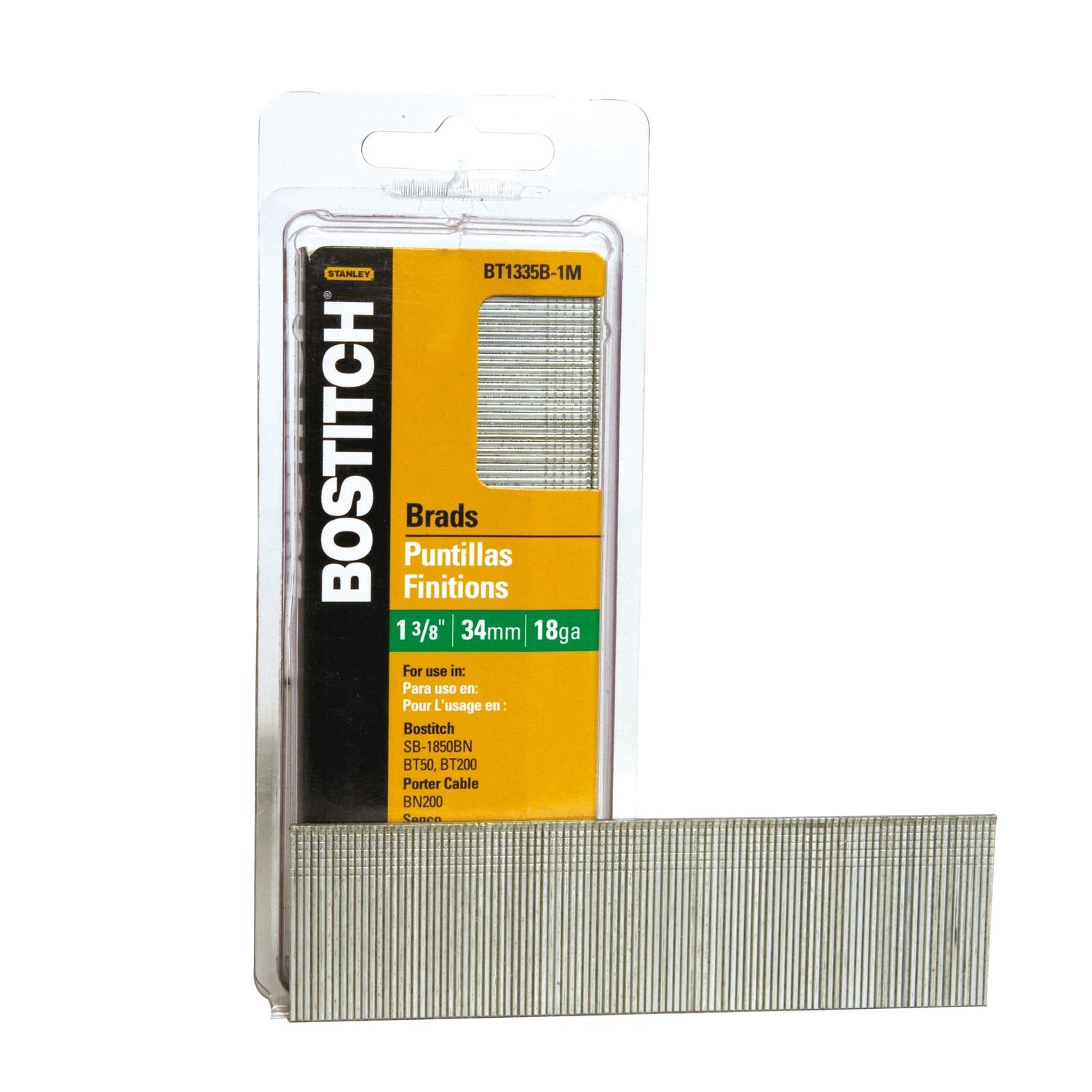 Bostitch 1-3/8 in. L X 18 Ga. Straight Strip Coated Brad Nails 3000 pk
