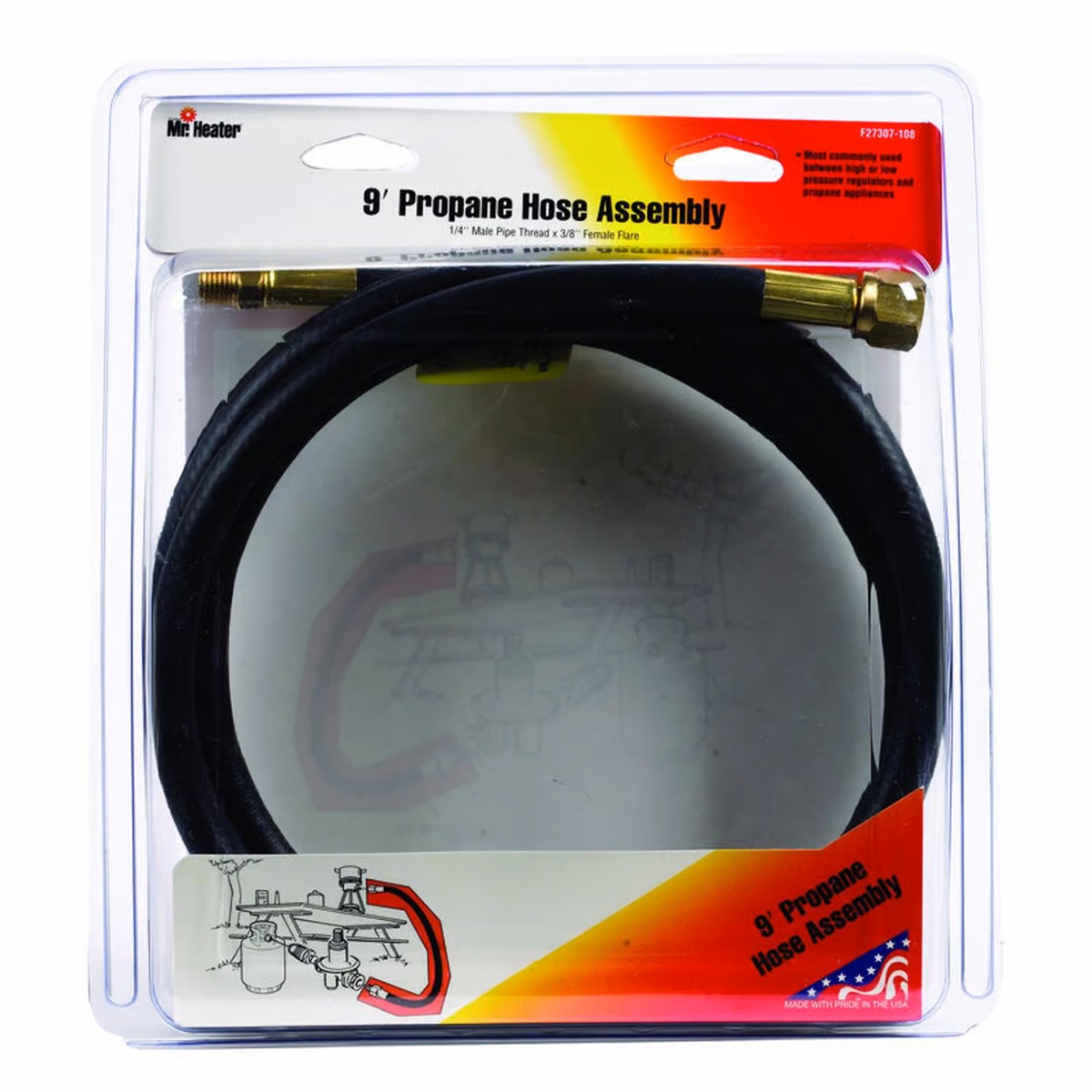 Mr. Heater 3/8 in. D X 1/4 in. D X 9 ft. L Brass/Plastic Hose Assembly