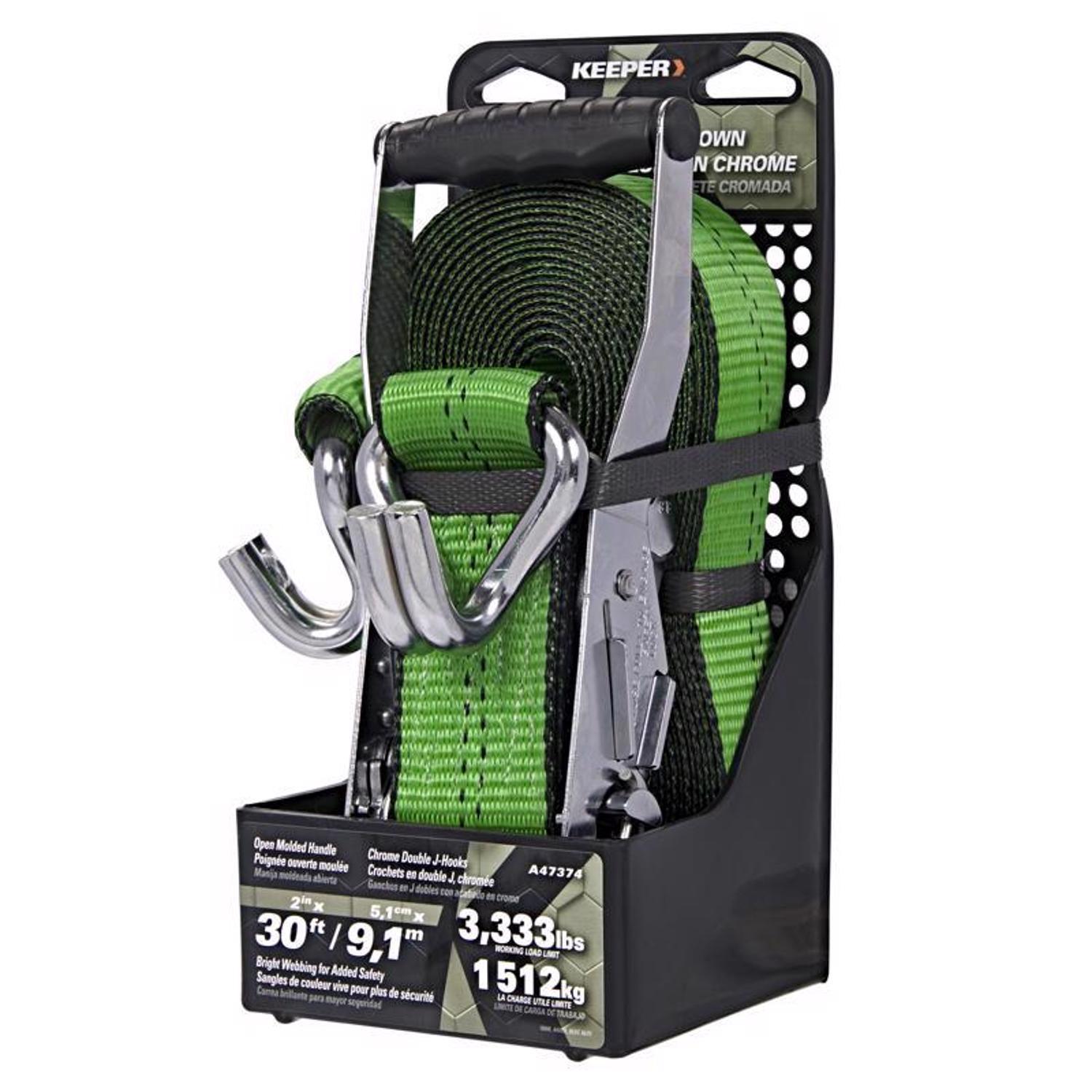 Keeper 2 in. W X 30 ft. L Green Ratchet Tie Down Strap 3333 lb 1 pk