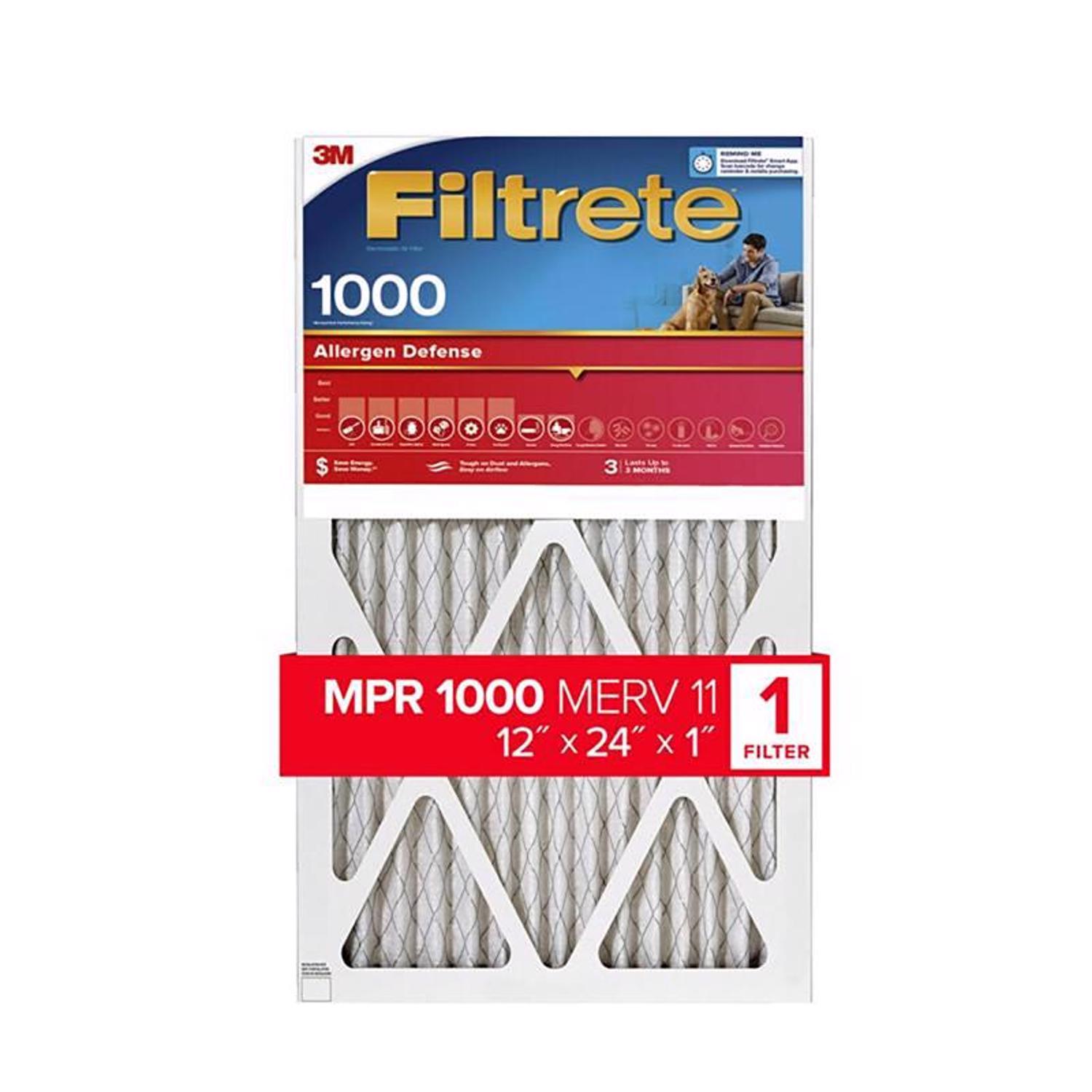 Filtrete Allergen Defense 12 in. W X 24 in. H X 1 in. Polyester 1000 MPR Pleated Air Filter 1 pk