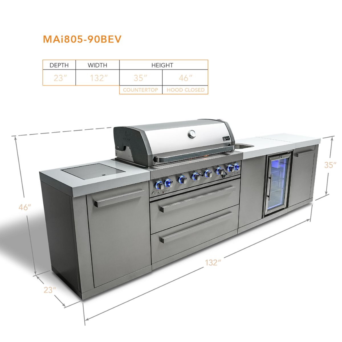 Mont Alpi  6-Burner island with beverage center MAI805-BEV