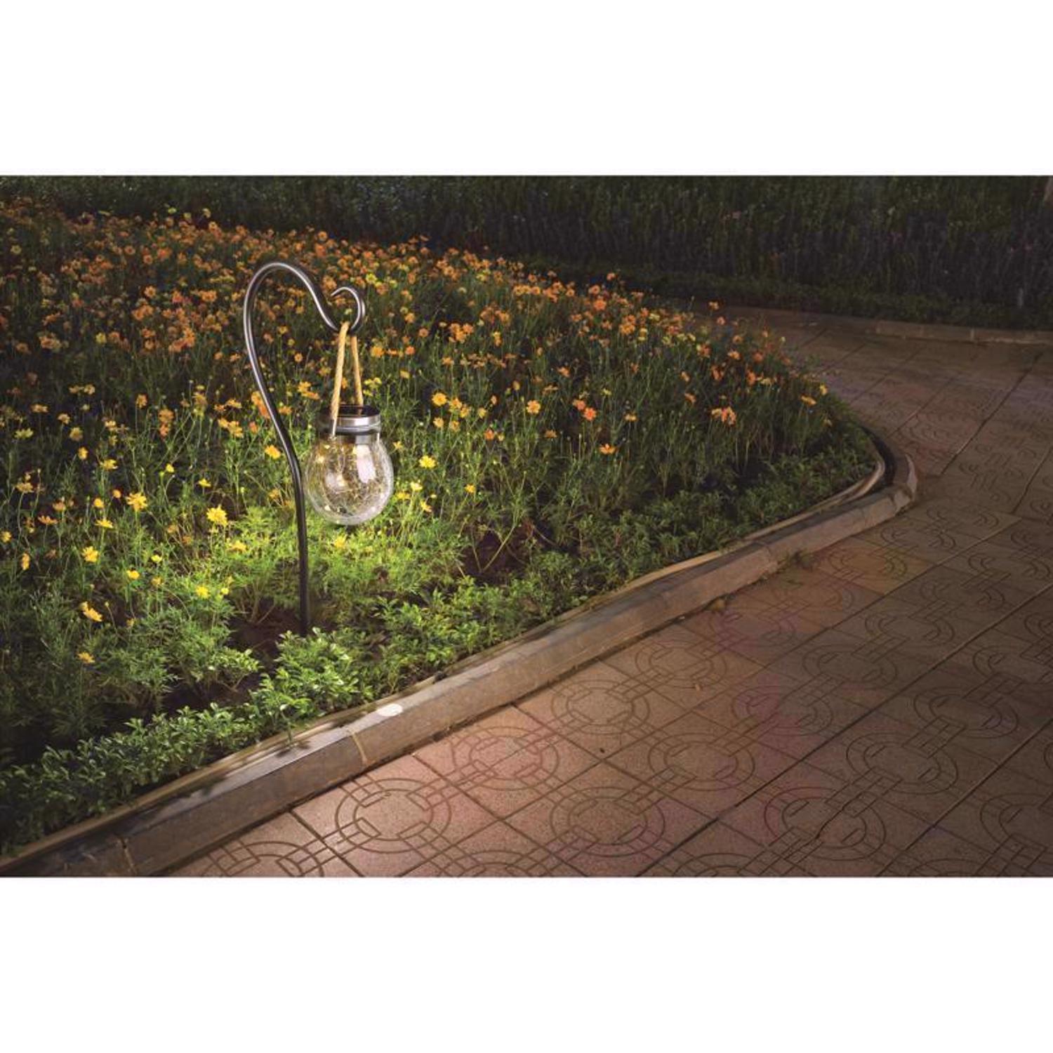 Feit Solar Fixtures 3.7 in. Solar Power Glass Round Coach Lantern Clear Crackle Jar w/Fairy Lights