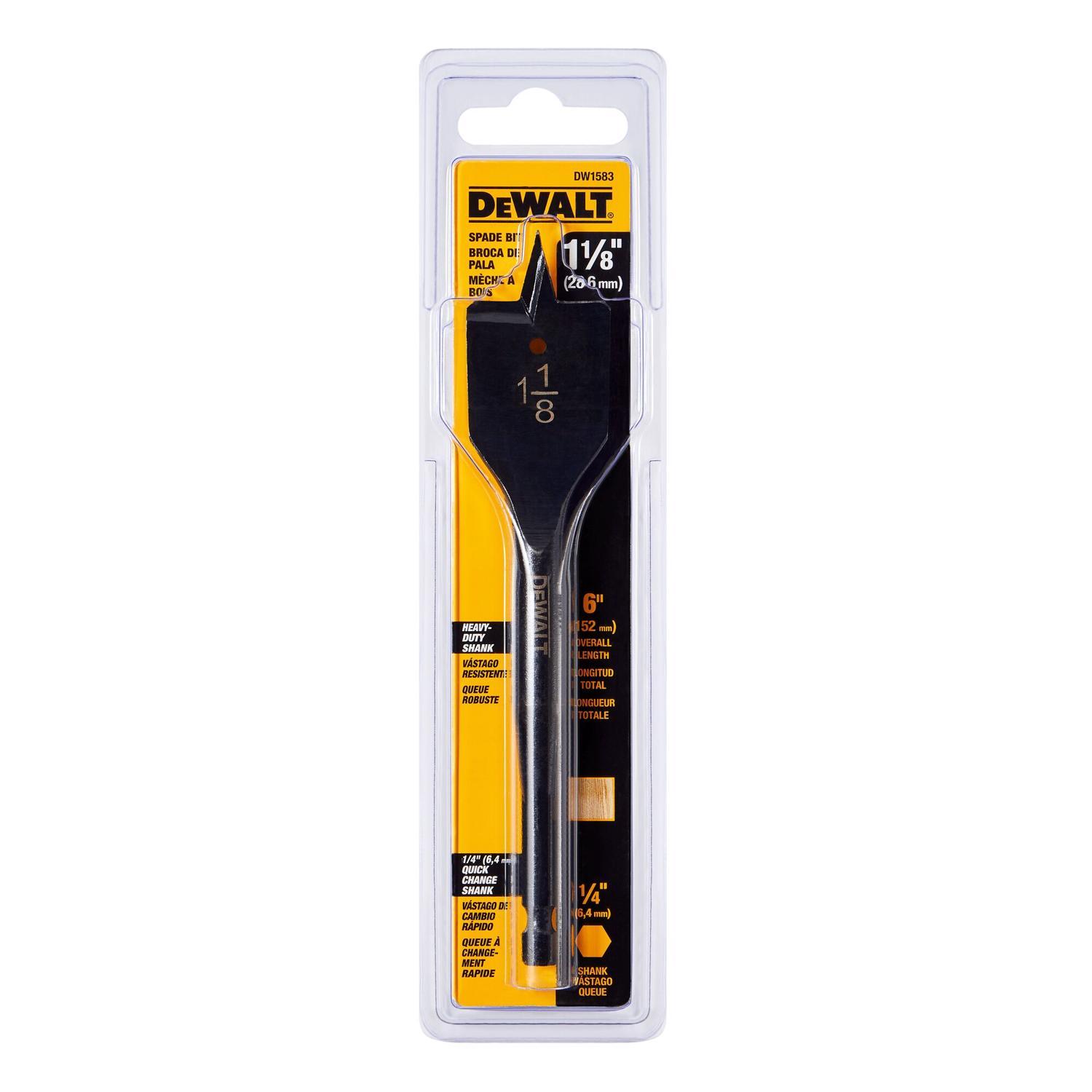 DEWALT 1-1/8 in. X 6 in. L Carbon Steel Spade Bit Hex Shank 1 pk