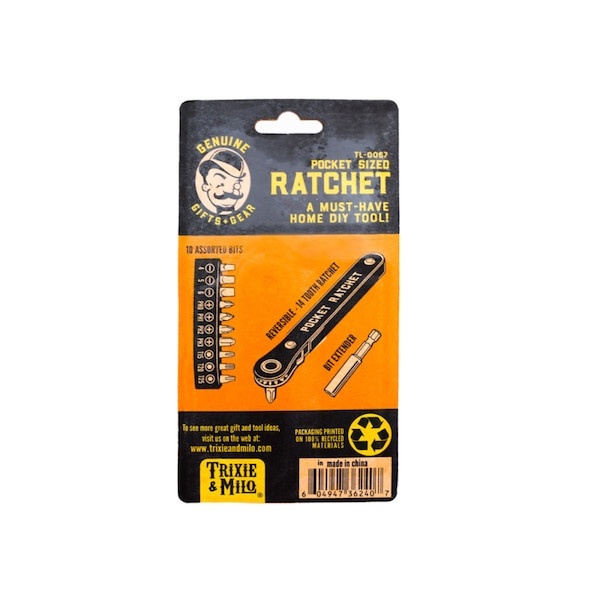 Trixie & Milo S/S Pocket Ratchet w/ 10 Bits/Extender DIY Home Repair Tool Set