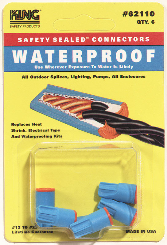 King Safety Waterproof Wire Connector 6 pk Plastic 22-12 AWG Industrial Blue and Orange