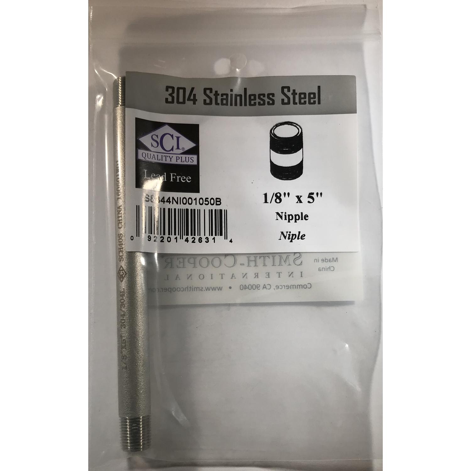 Smith-Cooper 1/8 in. MPT Stainless Steel 5 in. L Nipple