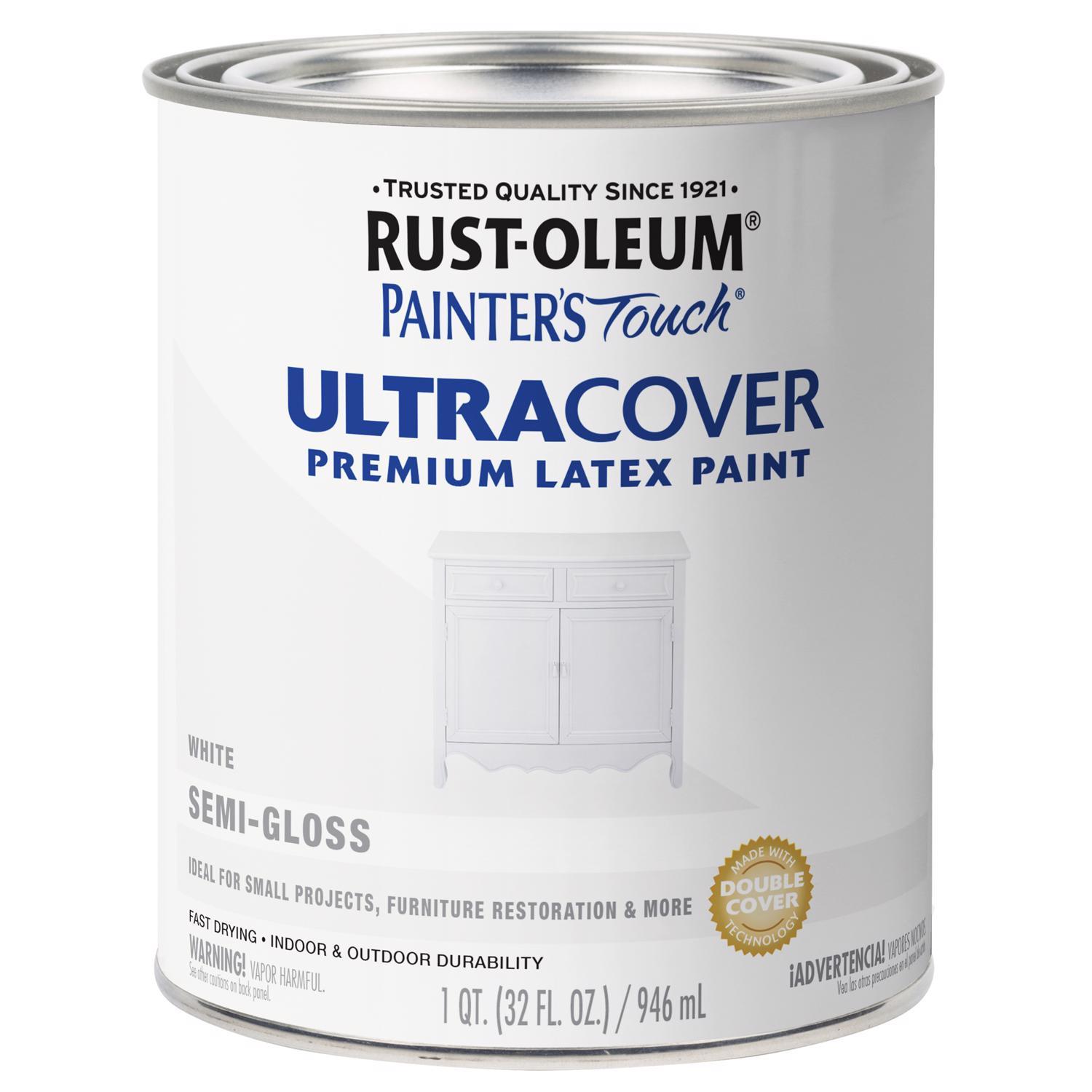 Rust-Oleum Painters Touch Ultra Cover Semi-Gloss White Water-Based Paint Exterior and Interior 1 qt